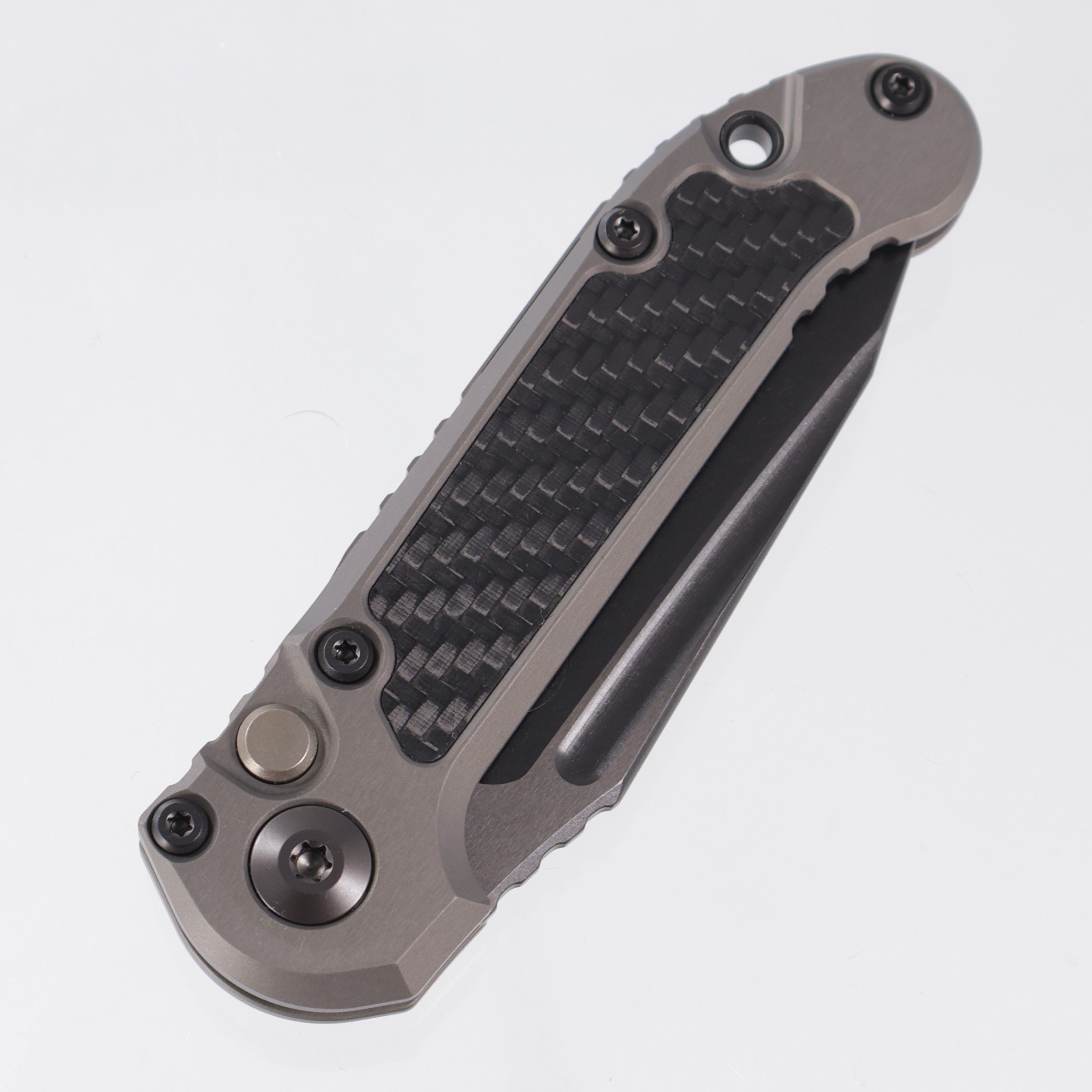Microtech LUDT Gen III Tanto Signature Series - Natural Clear Aluminum w/ Carbon Fiber Inlays - DLC M390MK - 1136-1 DLCTNCCFIS