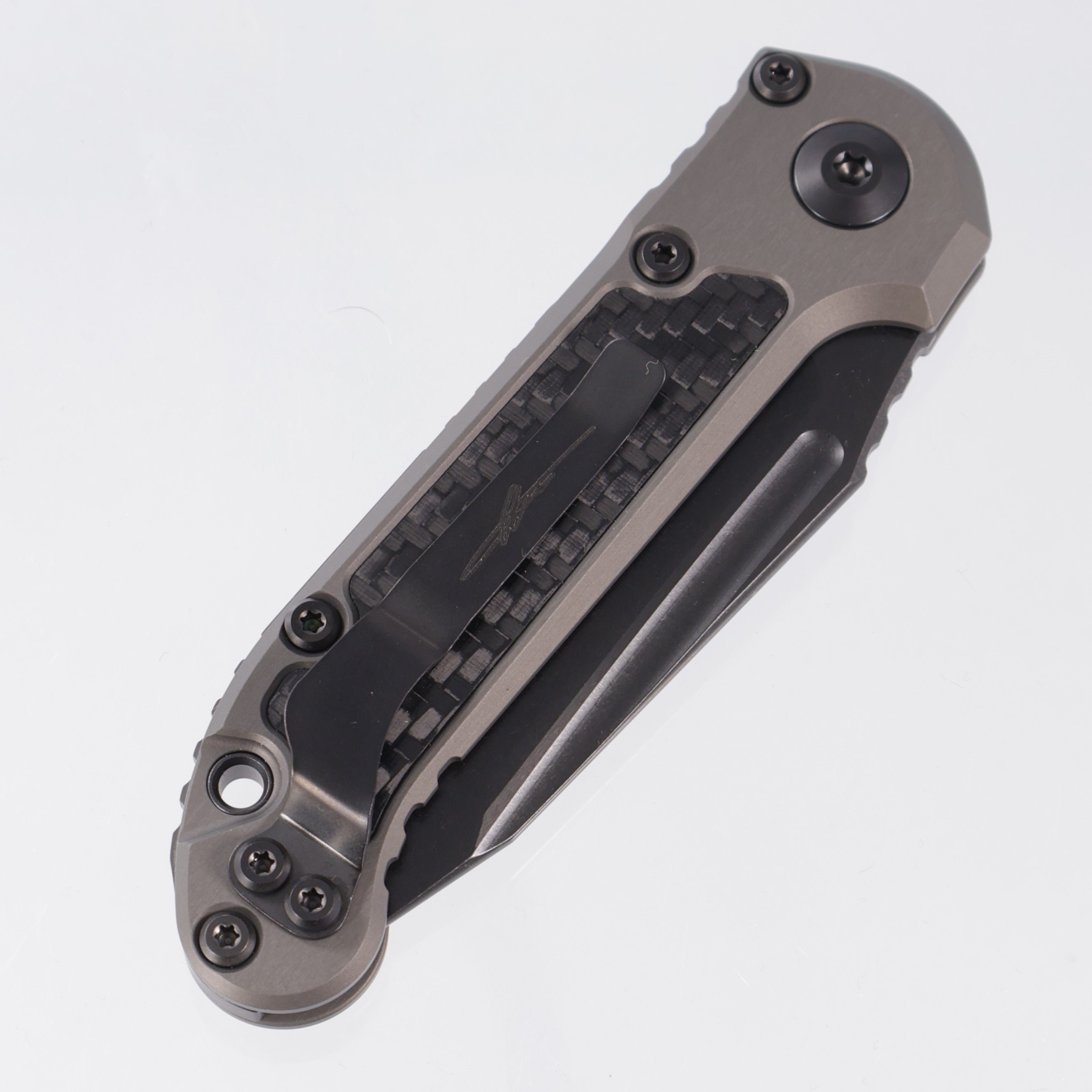 Microtech LUDT Gen III Tanto Signature Series - Natural Clear Aluminum w/ Carbon Fiber Inlays - DLC M390MK - 1136-1 DLCTNCCFIS