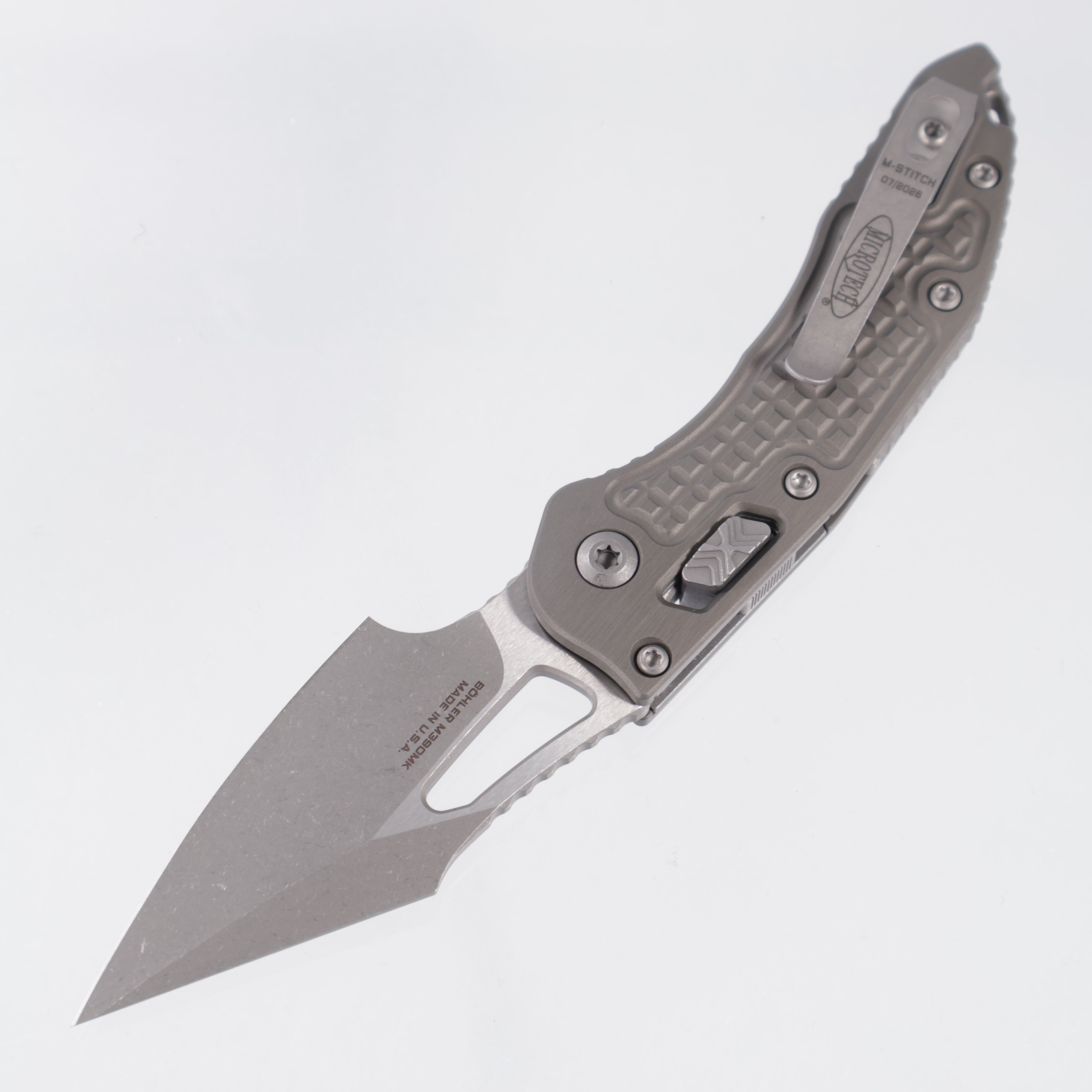 Microtech Stitch Mini Ram-Lok - Natural Clear Frag Aluminum - Apocalyptic M390MK - 169MRL-10 APFRNC