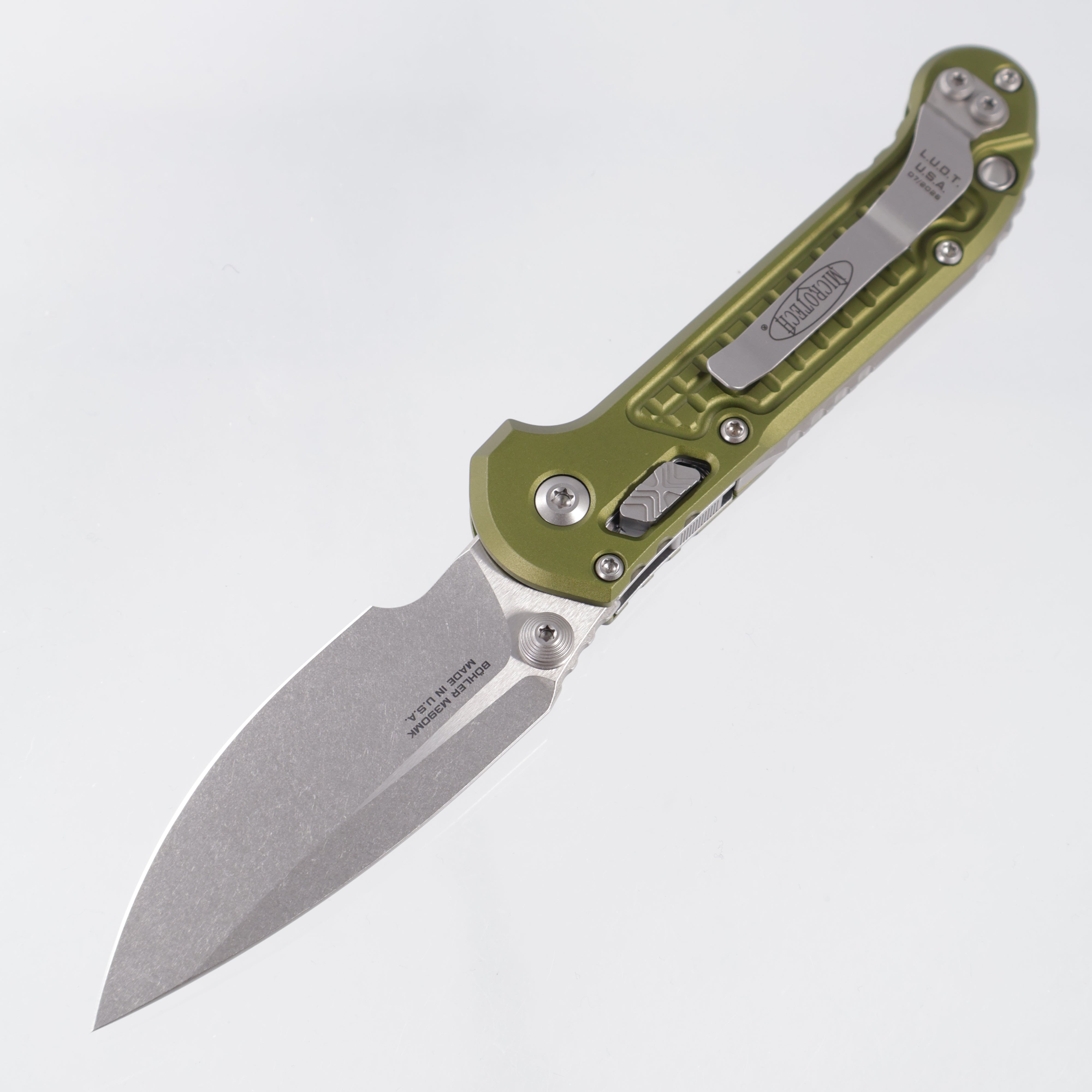 Microtech LUDT Ram-Lok Single Edge - OD Green Frag Aluminum - Stonewash M390MK - 11135RL-10 FROD
