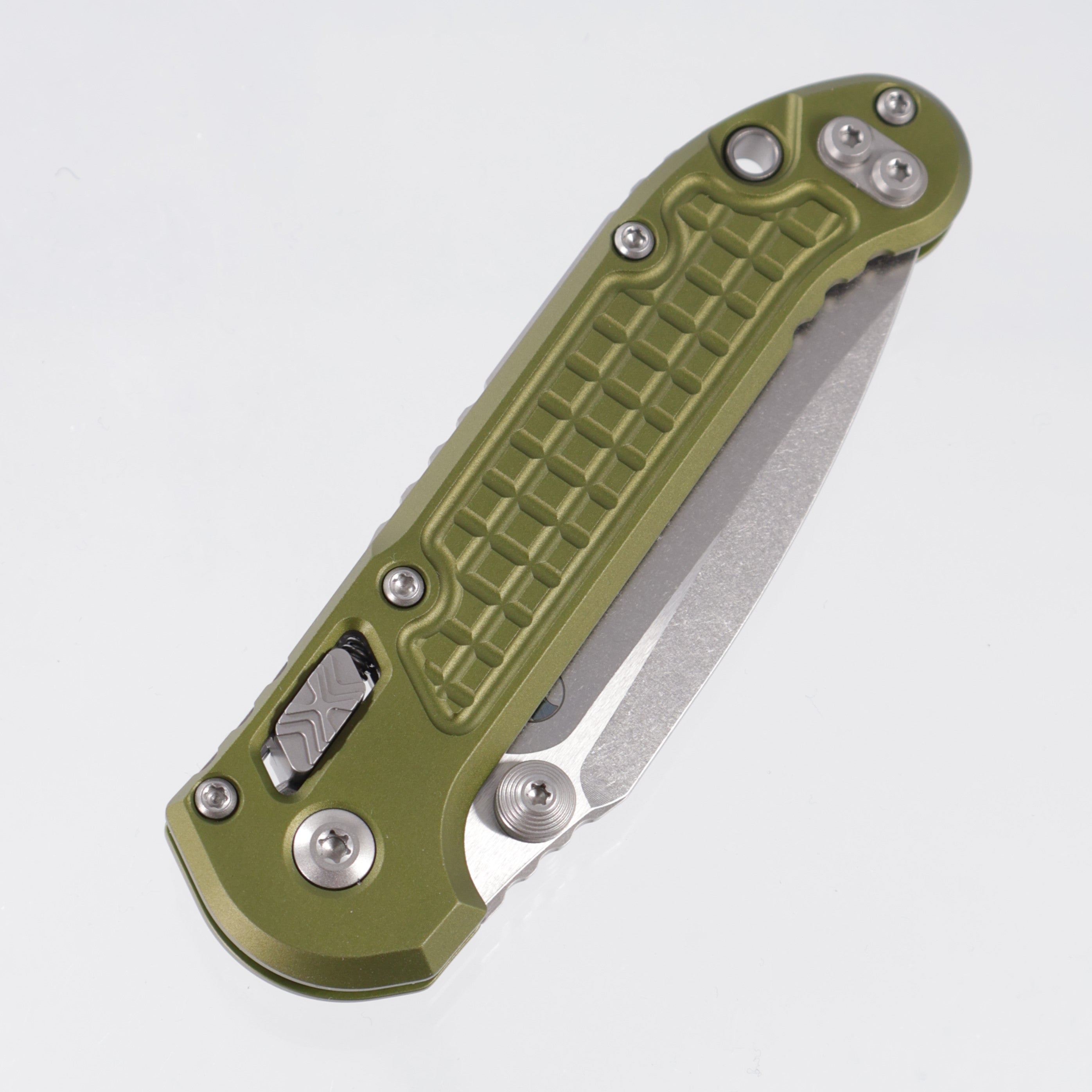 Microtech LUDT Ram-Lok Single Edge - OD Green Frag Aluminum - Stonewash M390MK - 11135RL-10 FROD