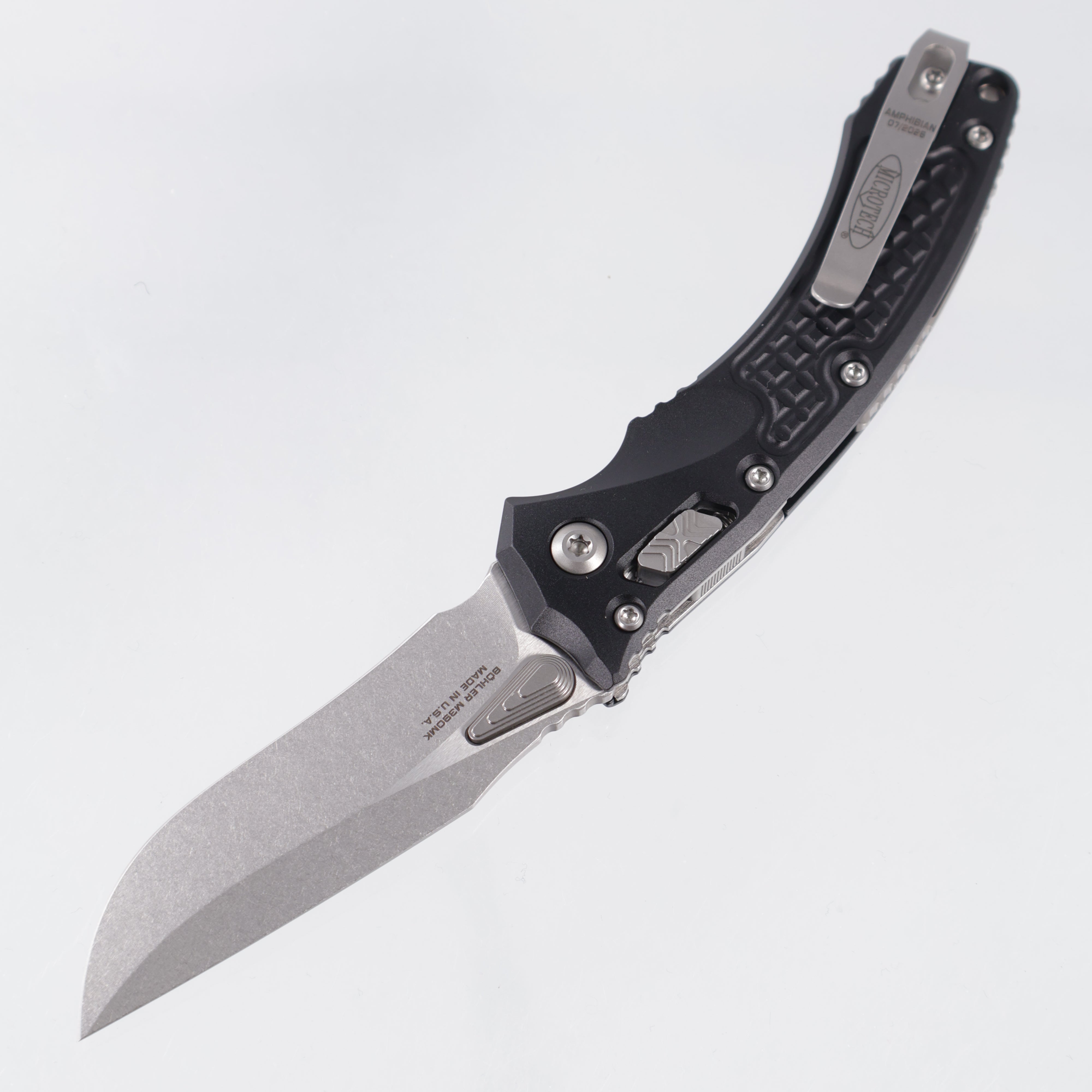 Microtech Ampbibian Mini - Black Frag Aluminum - Stonewash M390MK - 137MRL-10 FR