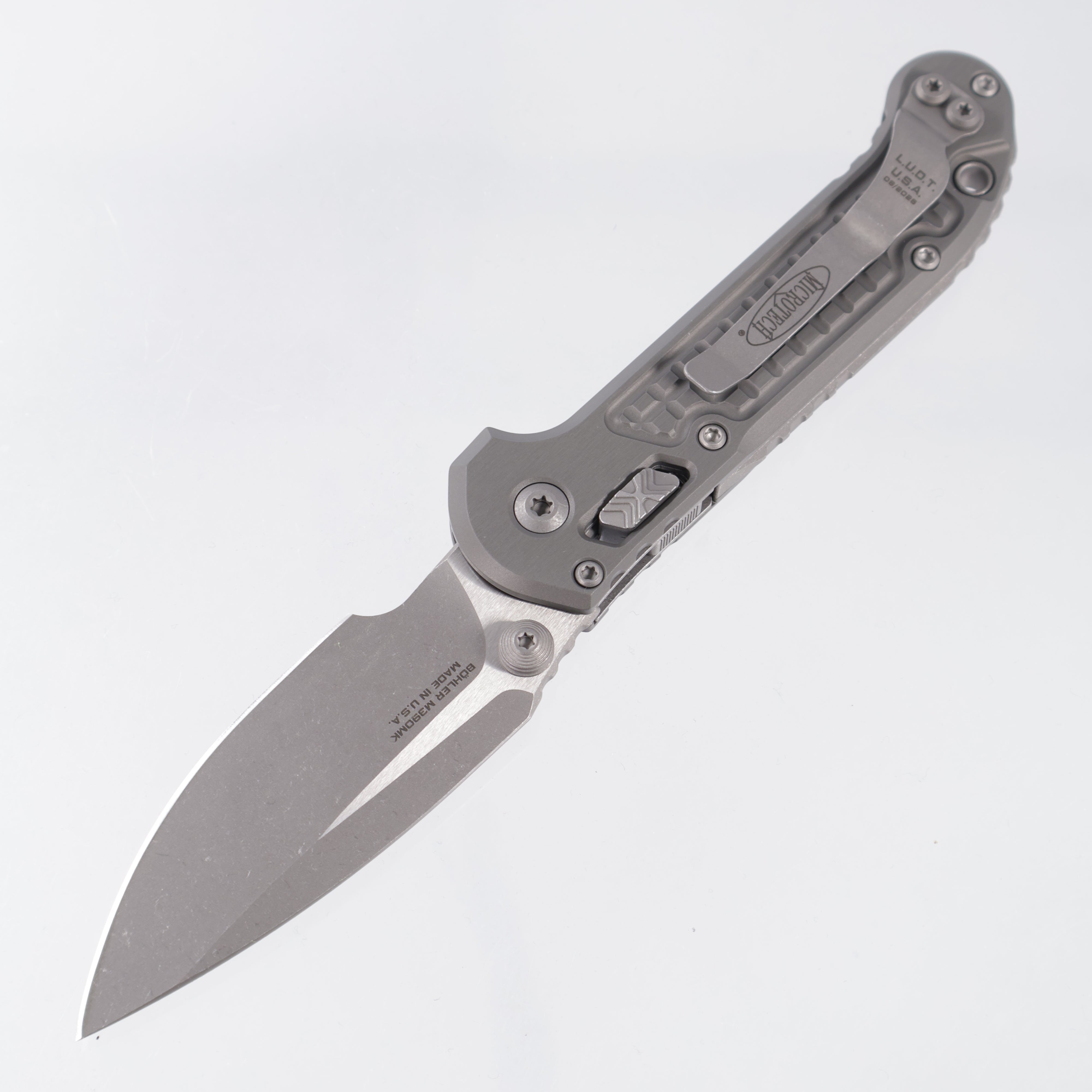 Microtech LUDT Ram-Lok Single Edge - Natural Clear Frag Aluminum - Apocalyptic M390MK - 11135RL-10 APFRNC