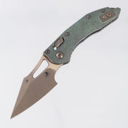 Microtech Marfione Select Stitch Mini Ram-Lok - Antique Green Smooth Titanium w/ Bronze Hardware - Bronze Stonewash M390MK - 169MRL-13MS1