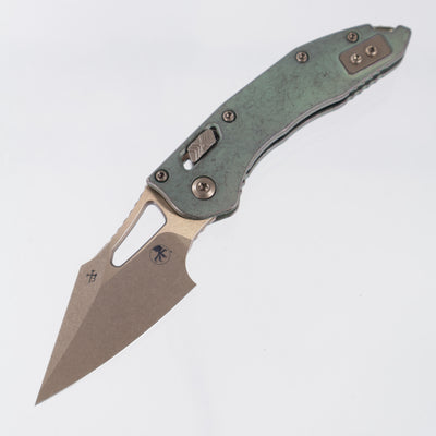 Microtech Marfione Select Stitch Mini Ram-Lok - Antique Green Smooth Titanium w/ Bronze Hardware - Bronze Stonewash M390MK - 169MRL-13MS1