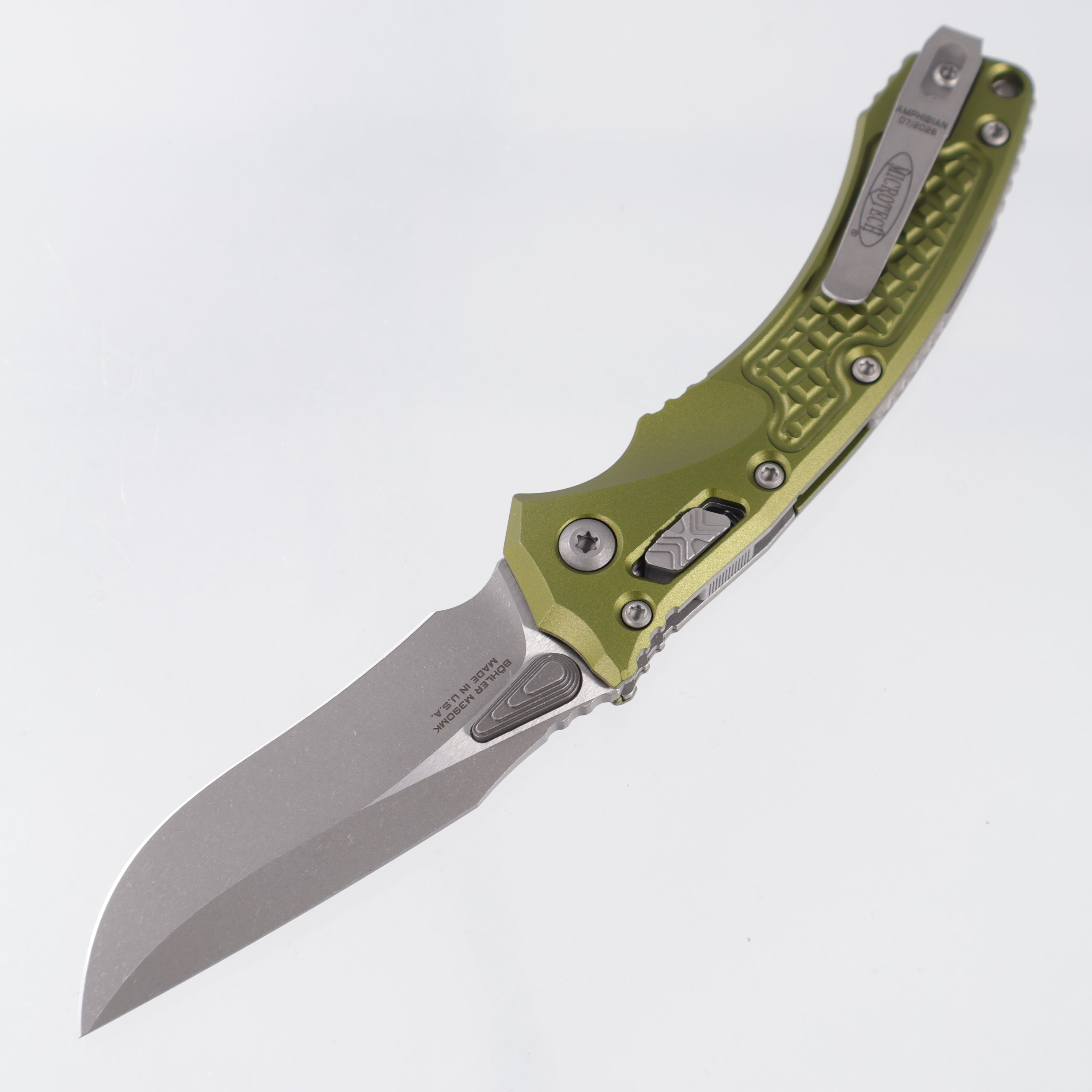 Microtech Amphibian Mini - OD Green Frag Aluminum - Apocalyptic M390MK - 137MRL-10 APFROD