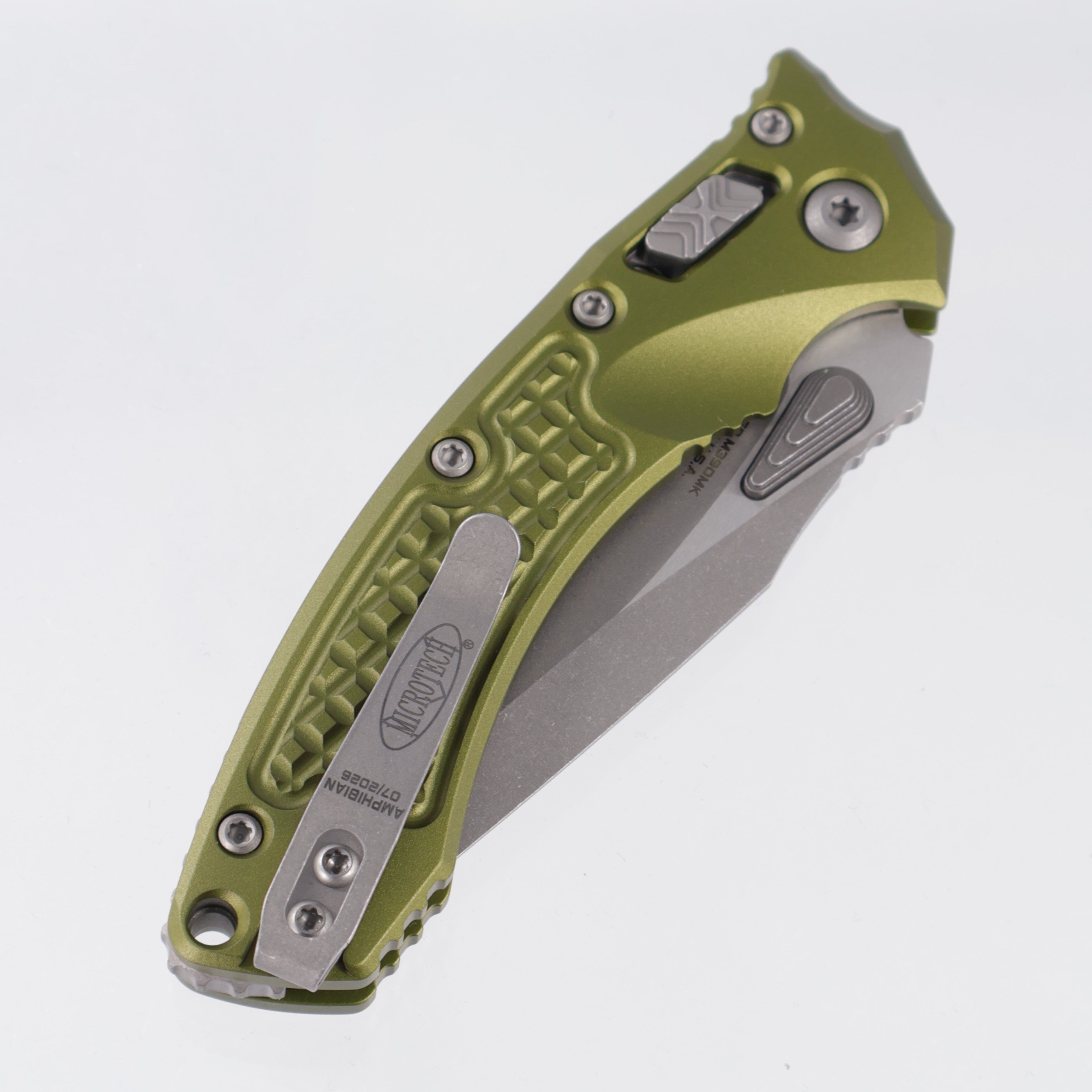Microtech Amphibian Mini - OD Green Frag Aluminum - Apocalyptic M390MK - 137MRL-10 APFROD
