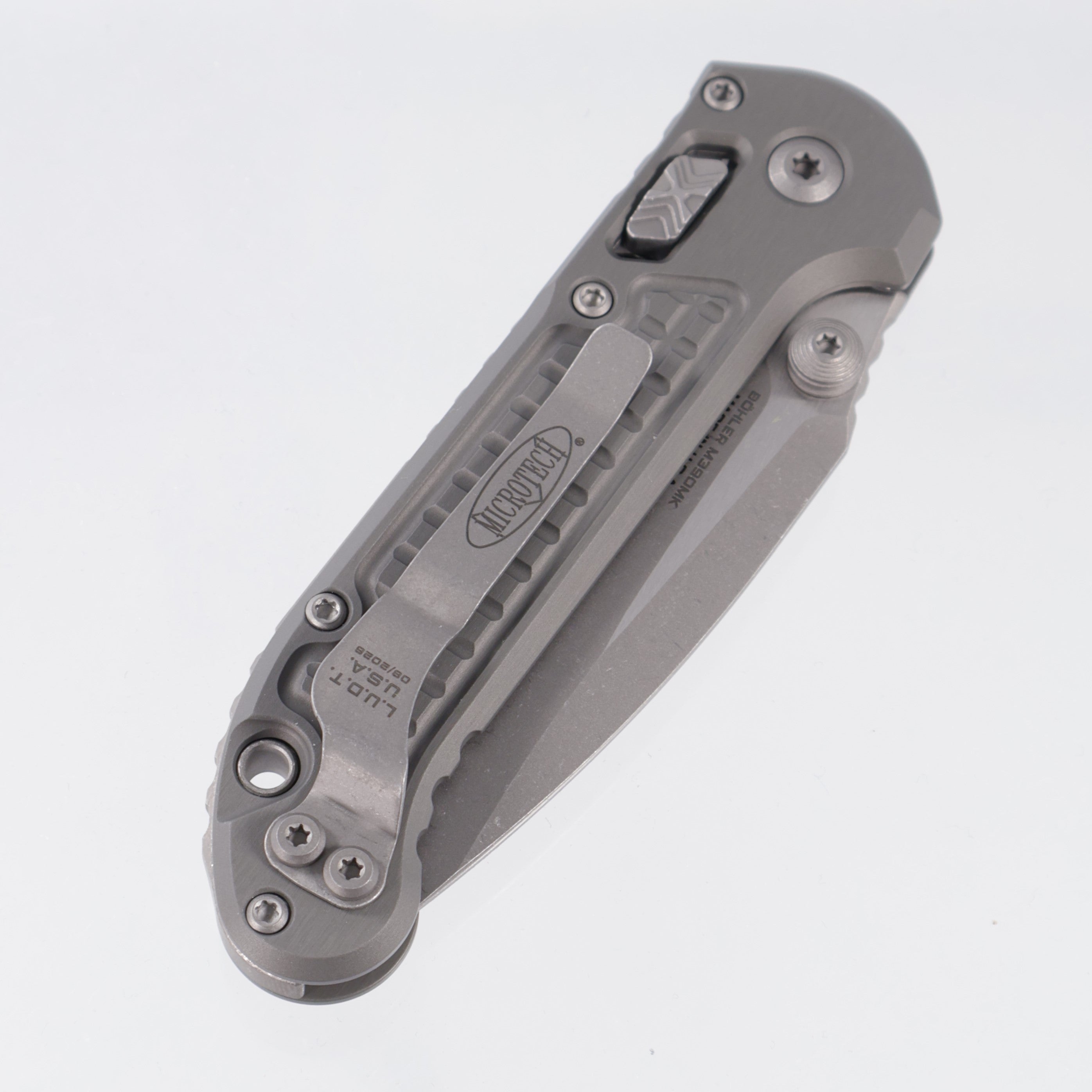 Microtech LUDT Ram-Lok Single Edge - Natural Clear Frag Aluminum - Apocalyptic M390MK - 11135RL-10 APFRNC