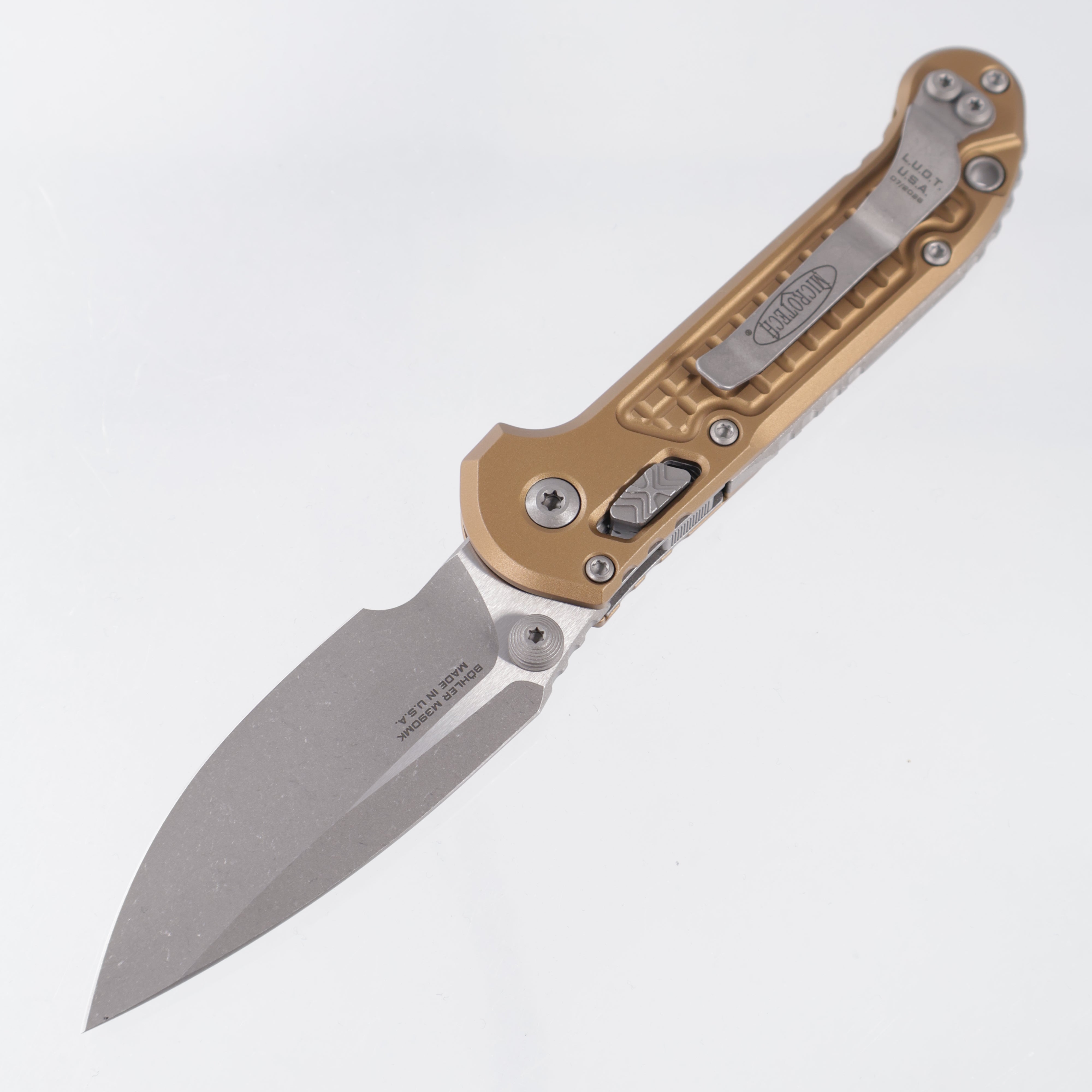 Microtech LUDT Ram-Lok Single Edge - Tan Frag Aluminum - Apocalyptic M390MK - 11135RL-10 APFRTA