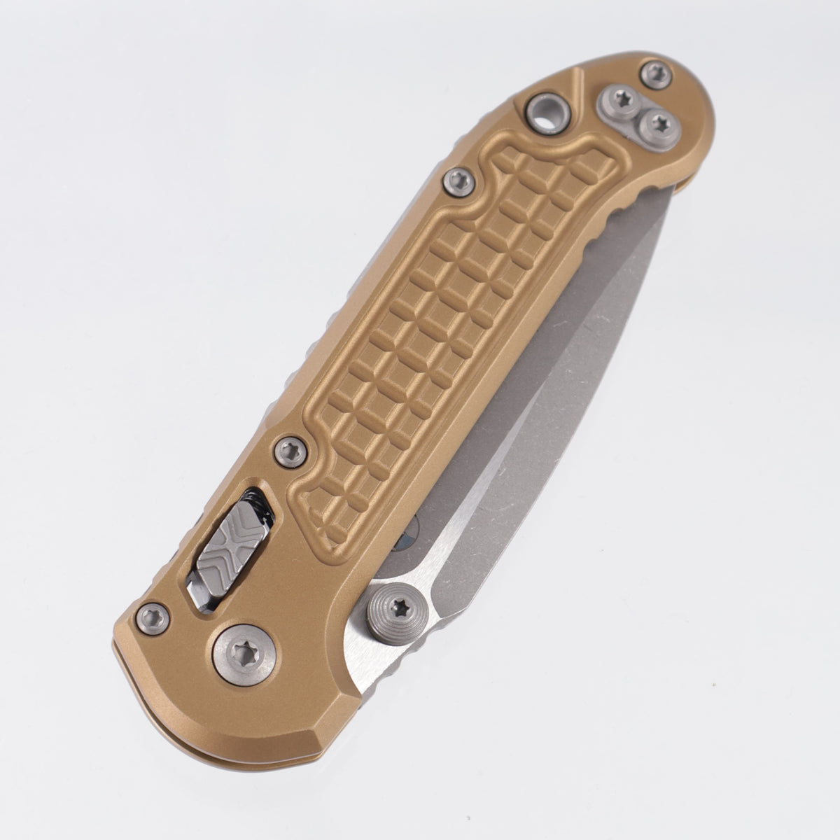 Microtech LUDT Ram-Lok Single Edge - Tan Frag Aluminum - Apocalyptic M390MK - 1135RL-10 APFRTA