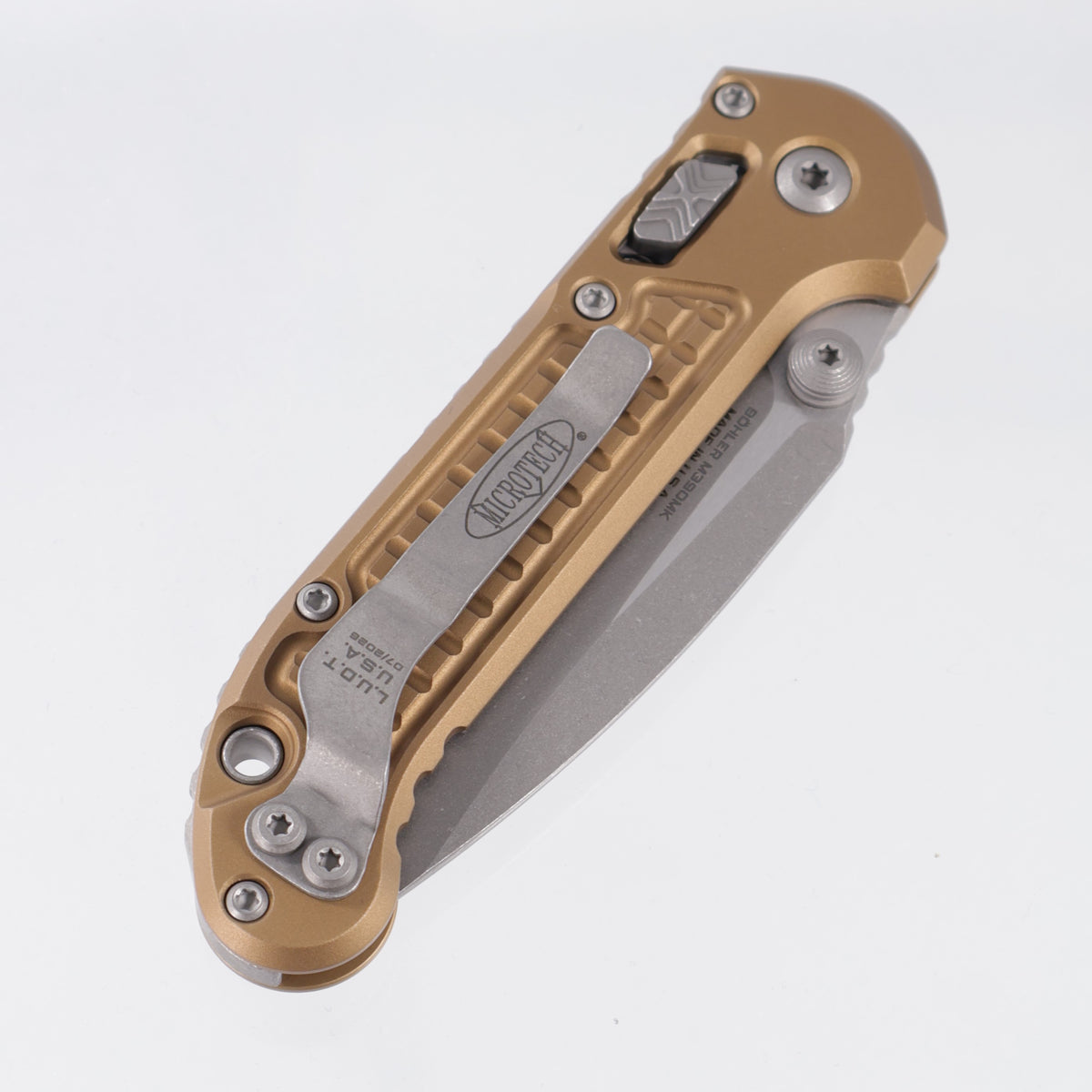 Microtech LUDT Ram-Lok Single Edge - Tan Frag Aluminum - Apocalyptic M390MK - 1135RL-10 APFRTA
