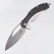 Microtech x Rike Matrix - Titanium Handle w Carbon Fiber Scales & Blue Ti Pivot Collars - Beadblast M390 -165C-7 CFTI