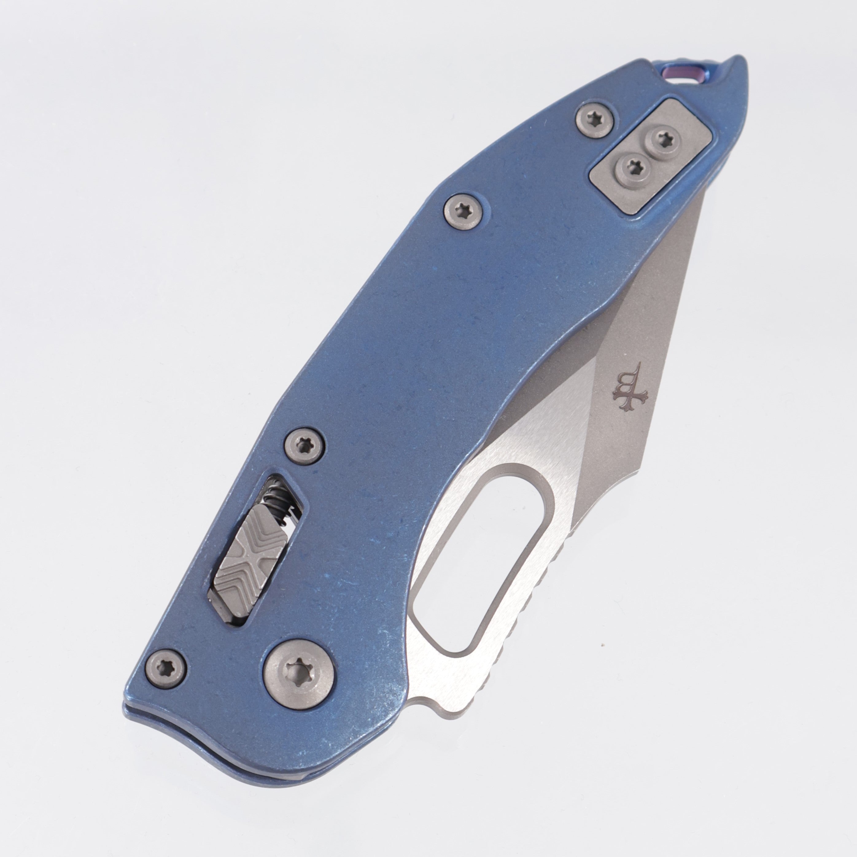 Microtech Marfione Select Stitch Ram-Lok - Antique Blue Smooth Titanium w/ Apocalyptic Stainless Hardware - Apocalyptic M390MK - 169RL-10APMS2