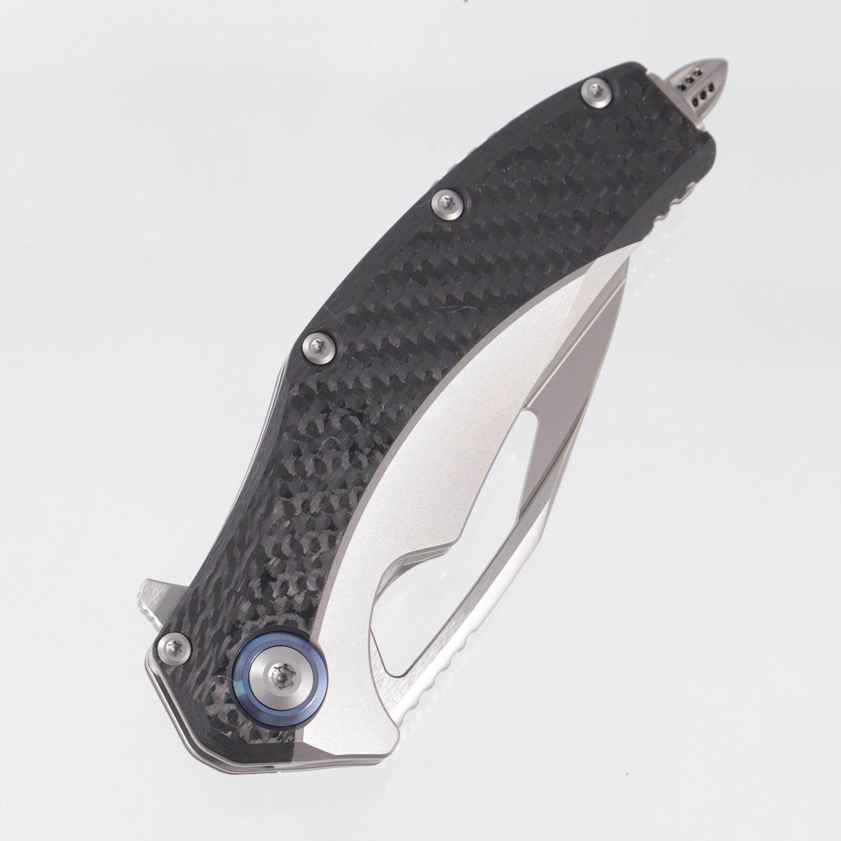 Microtech x Rike Matrix - Titanium Handle w Carbon Fiber Scales & Blue Ti Pivot Collars - Beadblast M390 -165C-7 CFTI