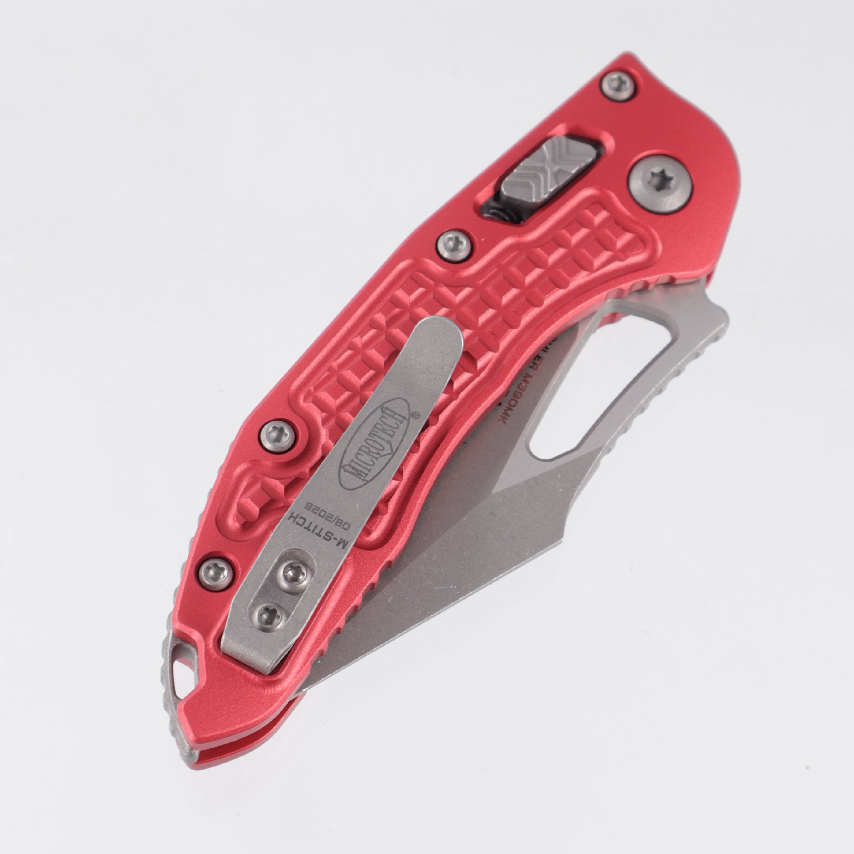 Microtech Stitch Mini Ram-Lok - Red Frag Aluminum - Apocalyptic M390MK - 169MRL-10 APFRRD