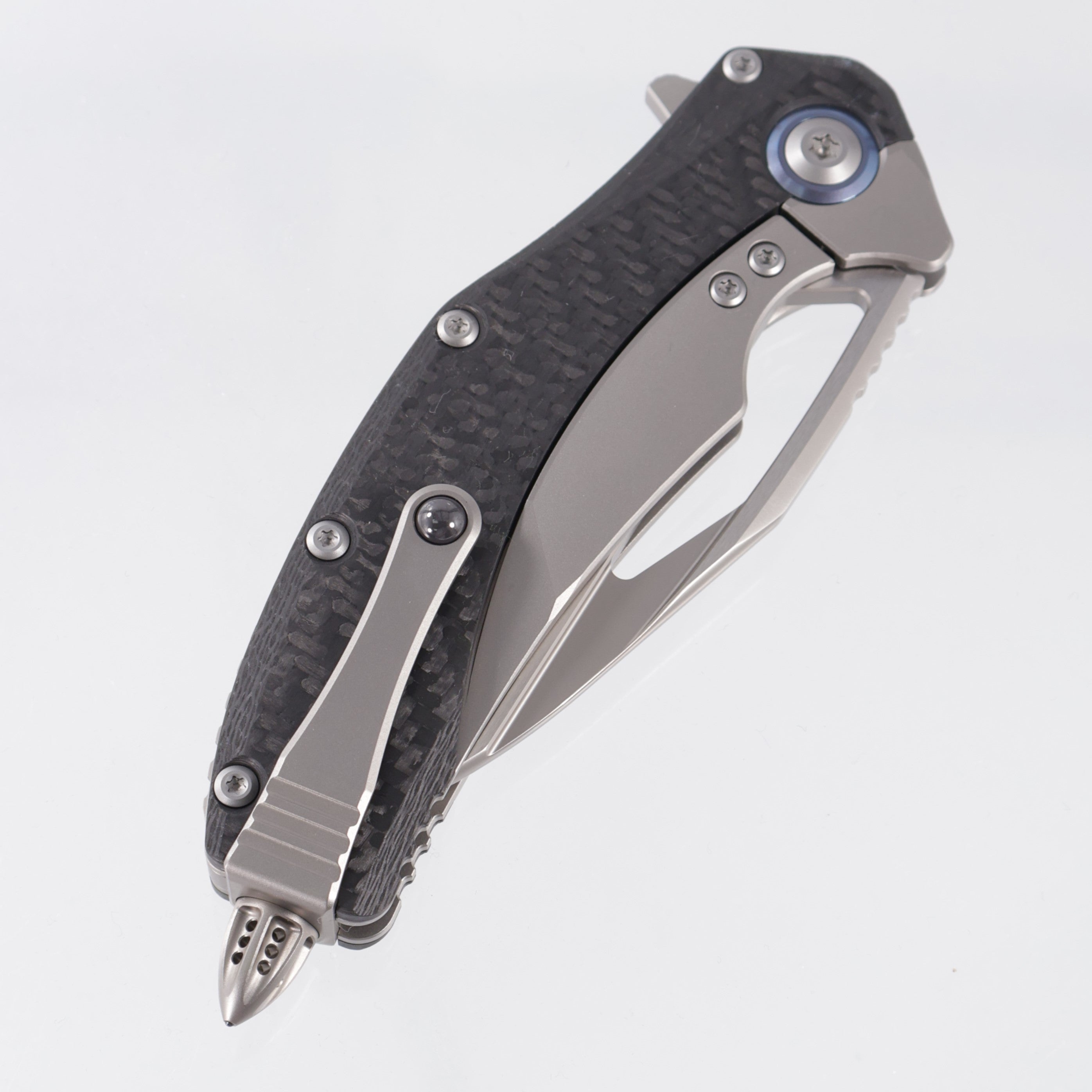 Microtech x Rike Matrix - Titanium Handle w Carbon Fiber Scales & Blue Ti Pivot Collars - Beadblast M390 -165C-7 CFTI