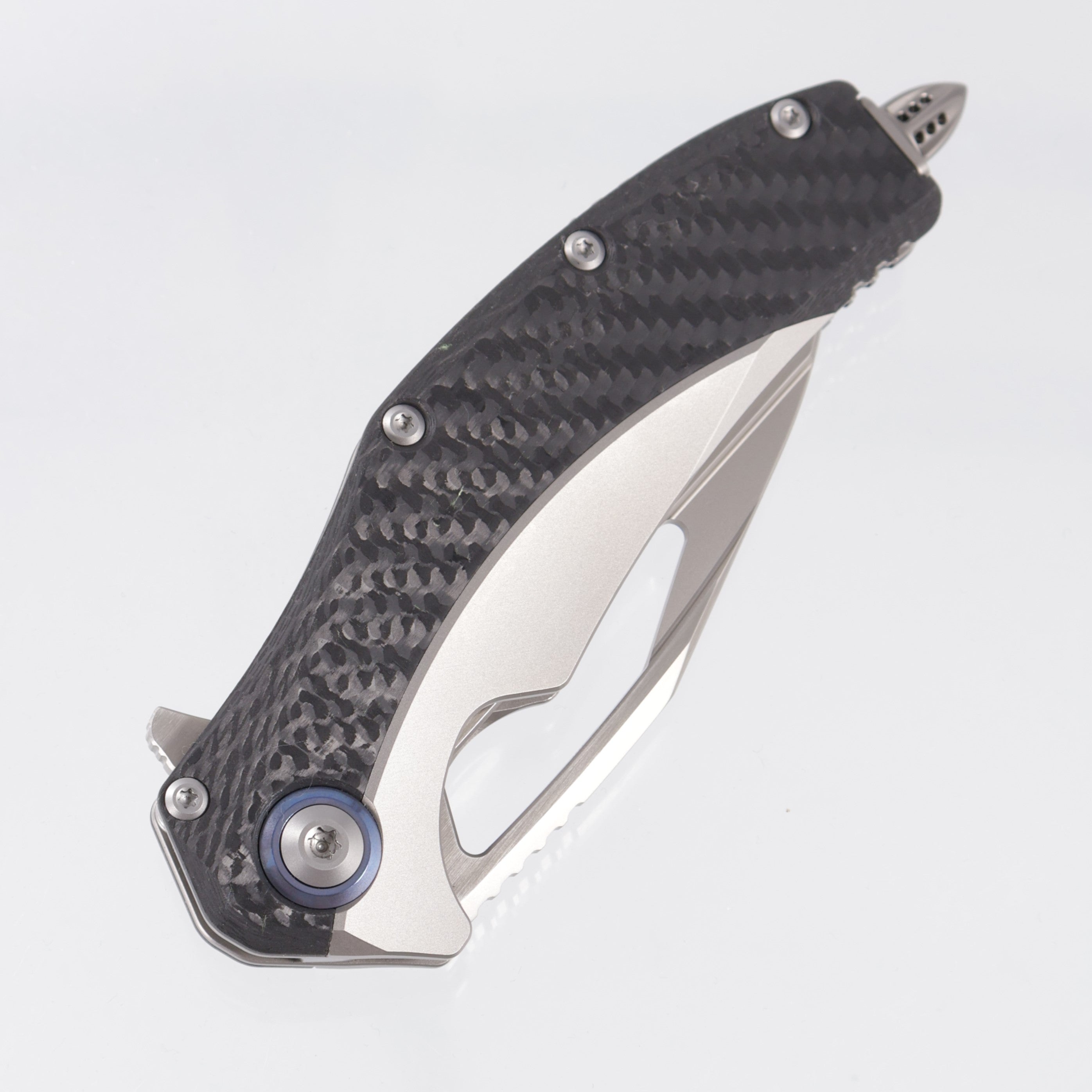 Microtech x Rike Matrix - Titanium Handle w Carbon Fiber Scales & Blue Ti Pivot Collars - Hand Rubbed Satin M390 - 165C-4 CFTI