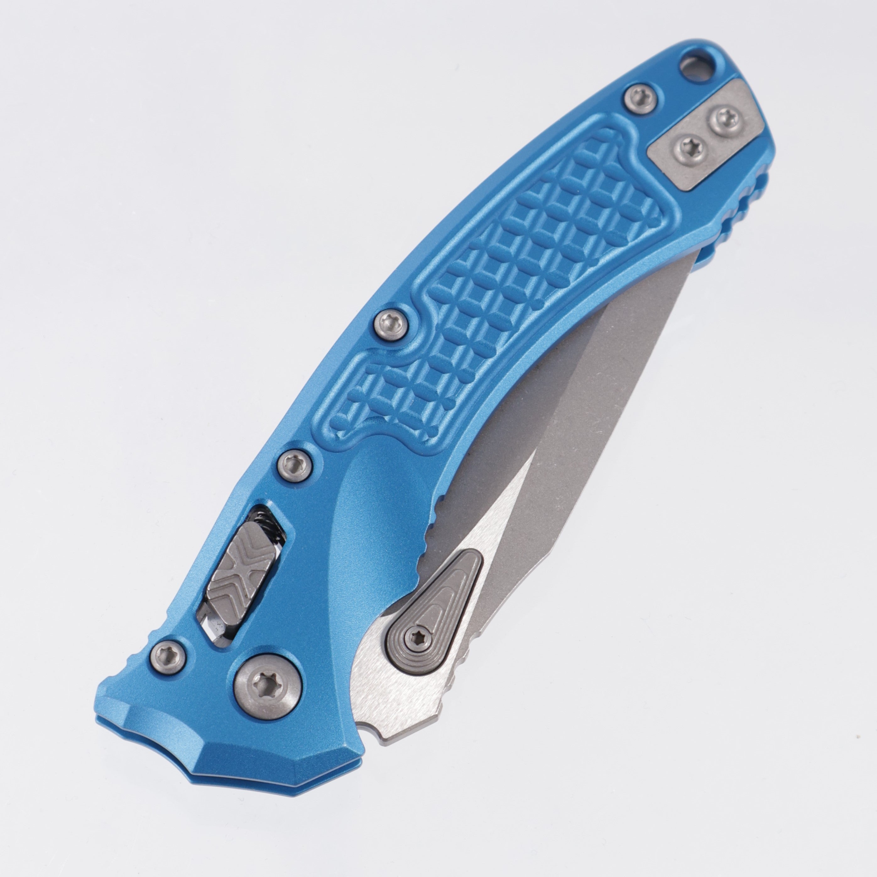 Microtech Amphibian Mini - Blue Frag Aluminum - Apocalyptic M390MK - 137MRL-10 APFRBL
