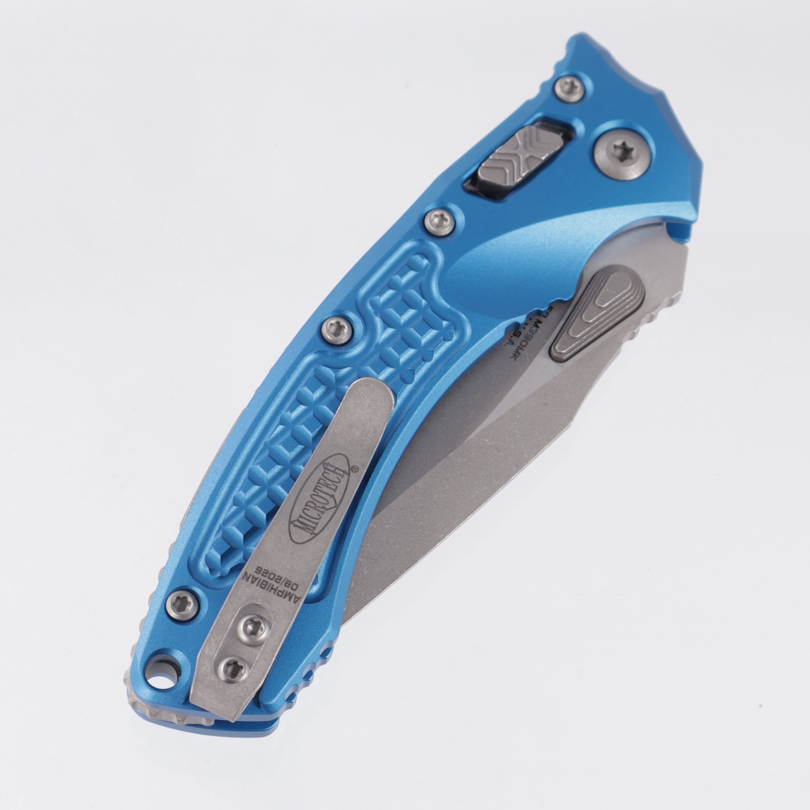 Microtech Amphibian Mini - Blue Frag Aluminum - Apocalyptic M390MK - 137MRL-10 APFRBL