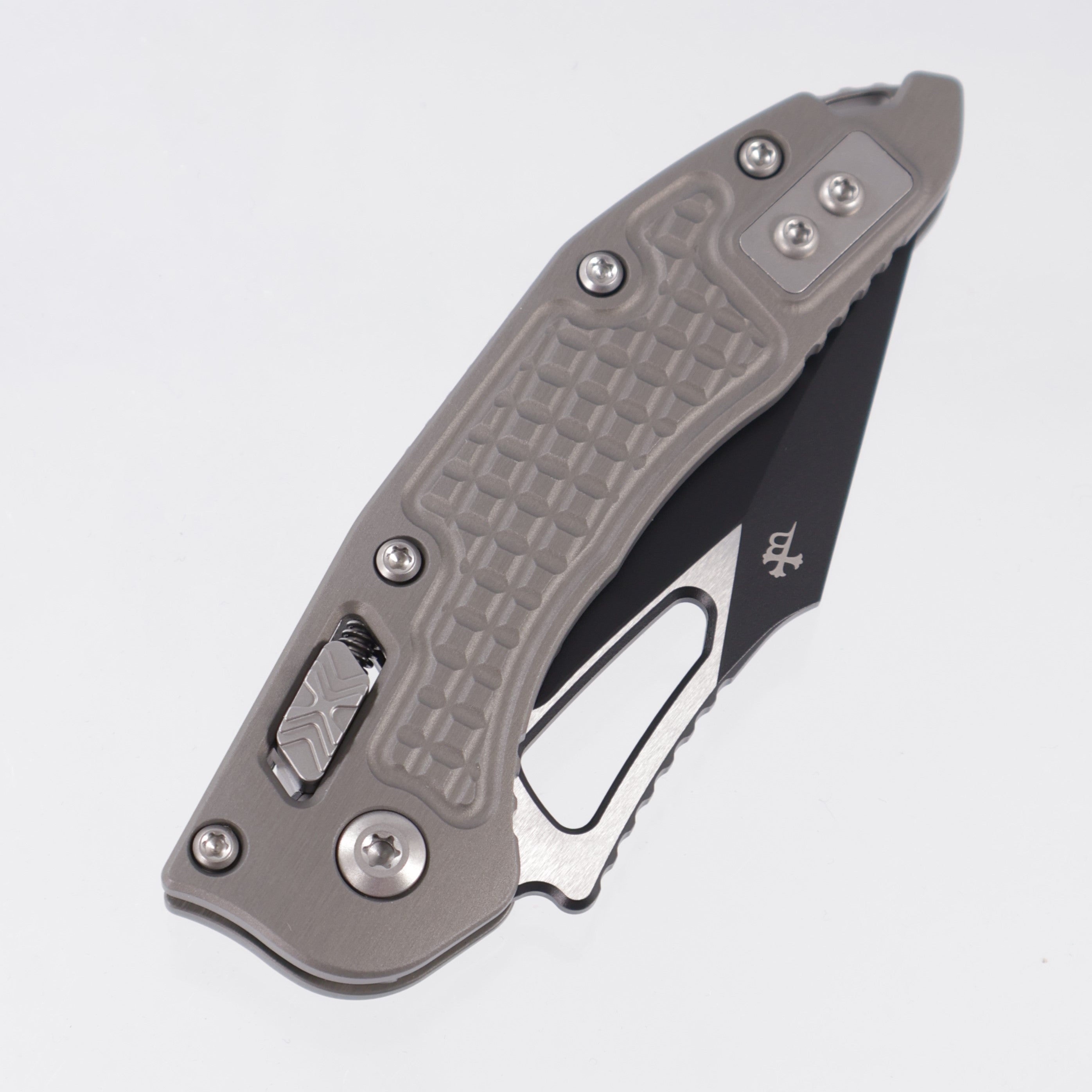 Microtech Stitch Mini Ram-Lok - Natural Clear Frag Aluminum - Black Standard M390MK - 169MRL-1 FRNC