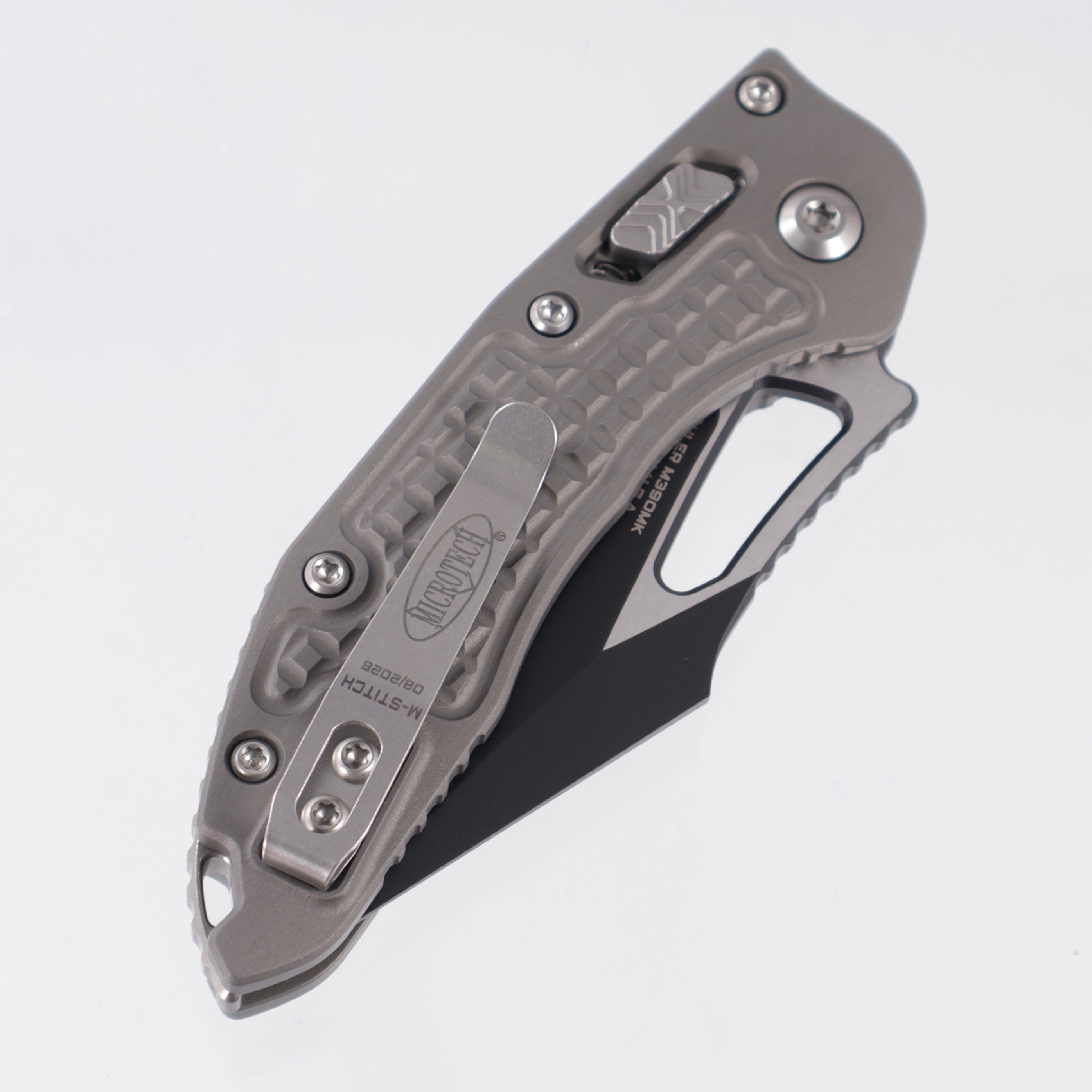 Microtech Stitch Mini Ram-Lok - Natural Clear Frag Aluminum - Black Standard M390MK - 169MRL-1 FRNC