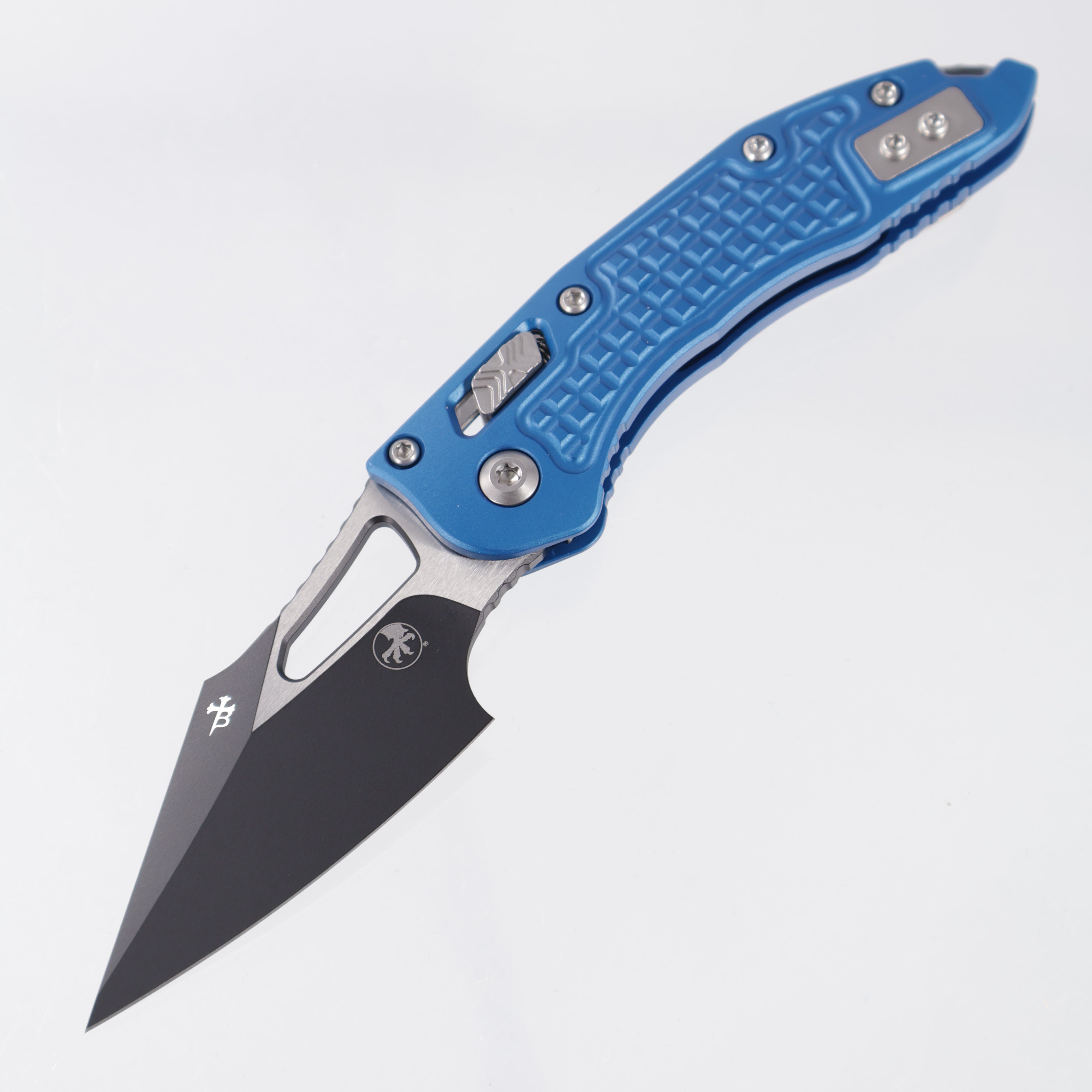 Microtech Stitch Mini Ram-Lok - Blue Frag Aluminum - Black Standard M390MK - 169MRL-1 FRBL