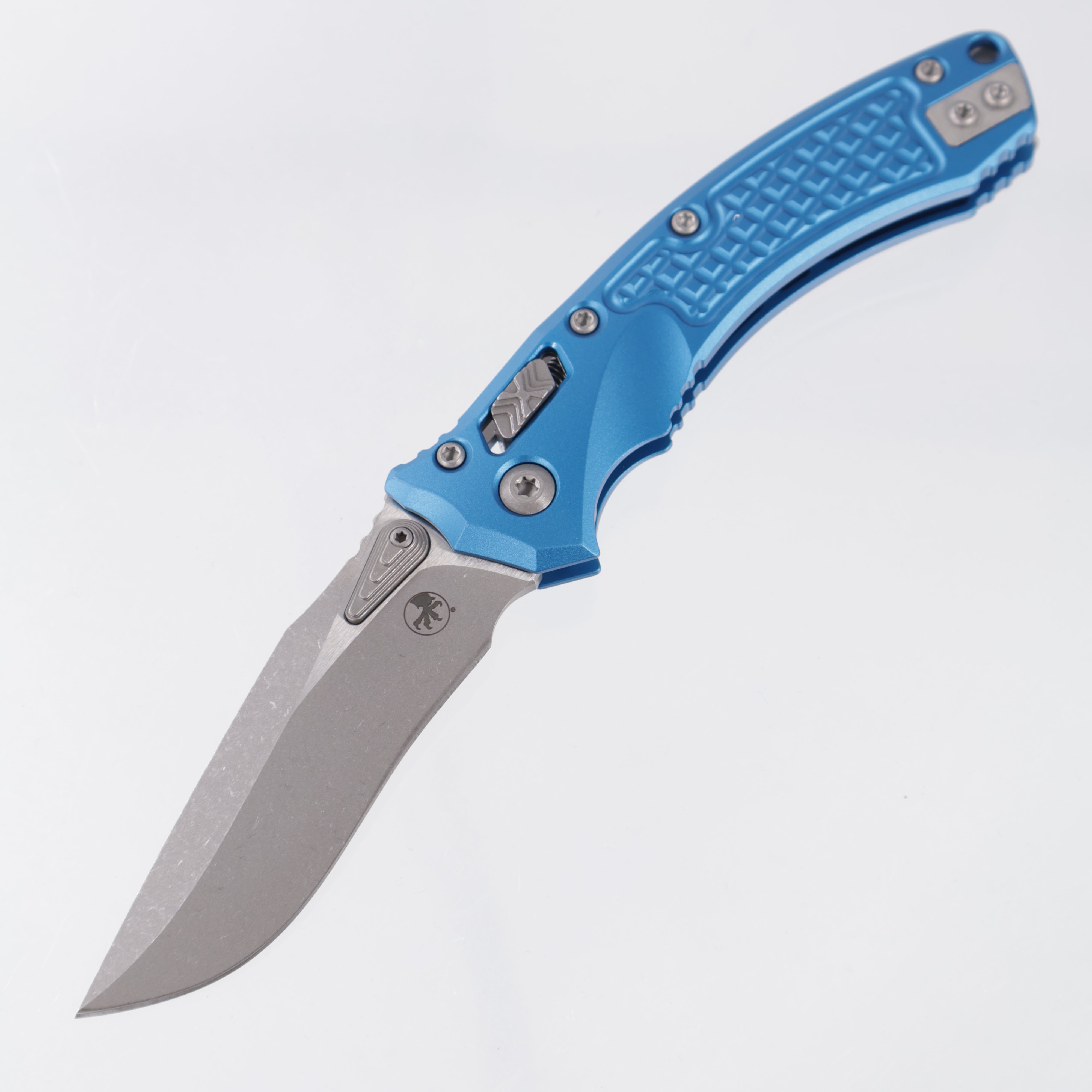 Microtech Amphibian Mini - Blue Frag Aluminum - Apocalyptic M390MK - 137MRL-10 APFRBL