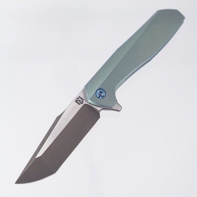 NCC Knives Ragnarok V1 #159 - Green/Blue Ano 3D Zipper Milled Titanium Scales w/ Blue Hardware & Accents - Acidwash/Satin S45VN Harpoon Tanto
