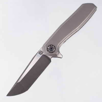NCC Knives Ragnarok V3 #20 - Hand Brushed Ash Finish False Liner Milled Titanium Scales w/ Zirc & Ti Accents - Acidwash w/ Satin Flats S45VN Clip Point Tanto