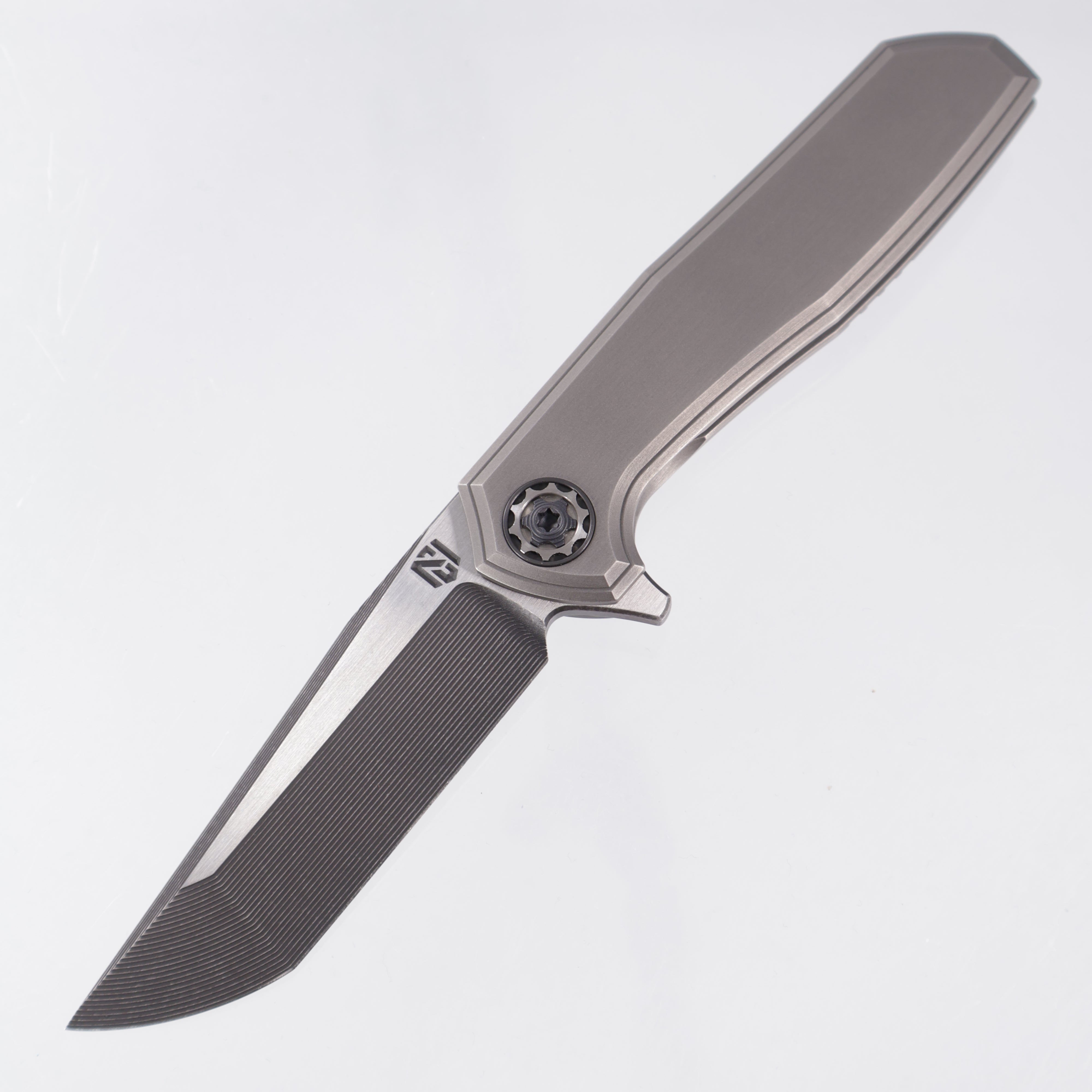 NCC Knives Ragnarok V3 #20 - Hand Brushed Ash Finish False Liner Milled Titanium Scales w/ Zirc & Ti Accents - Acidwash w/ Satin Flats S45VN Clip Point Tanto