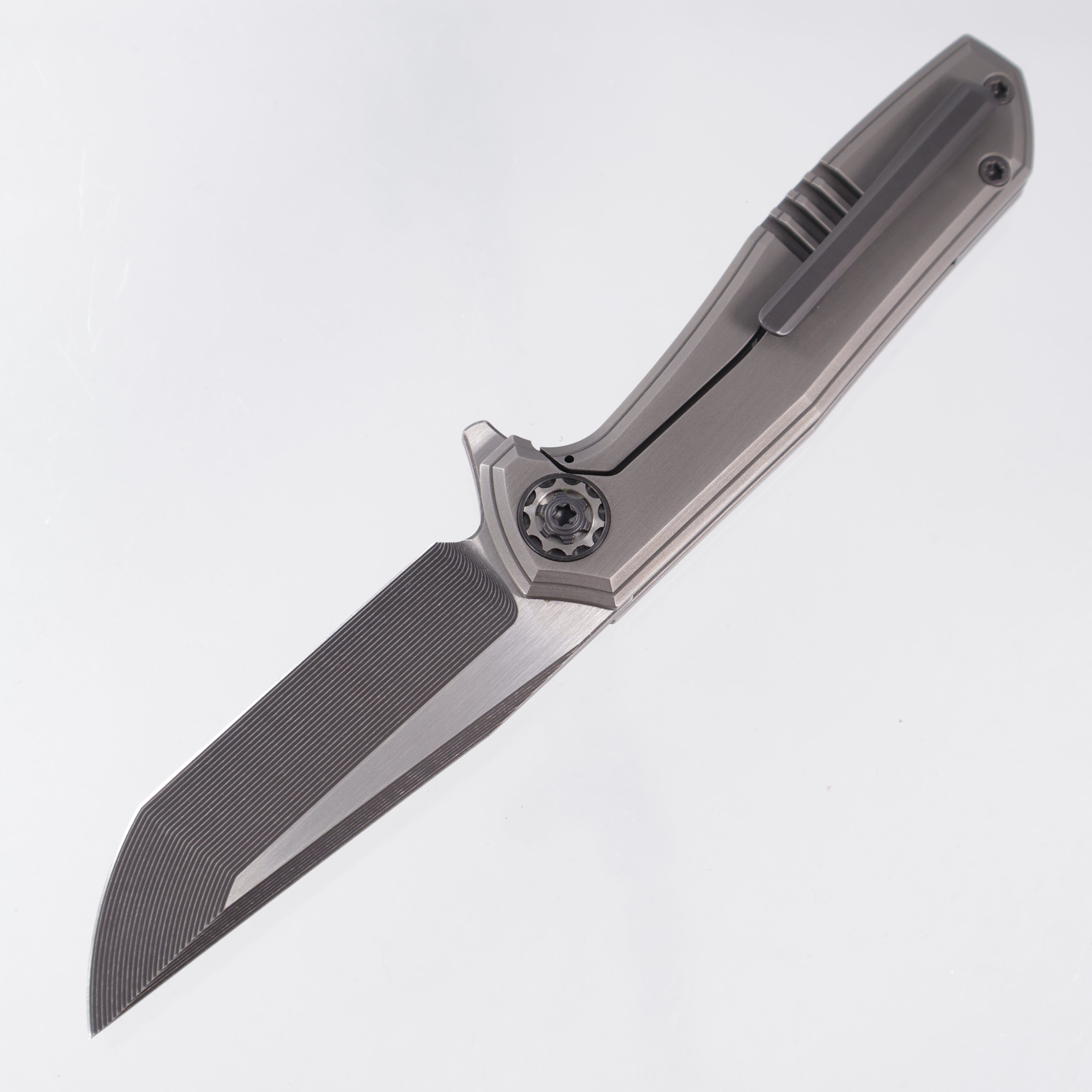 NCC Knives Ragnarok V3 #20 - Hand Brushed Ash Finish False Liner Milled Titanium Scales w/ Zirc & Ti Accents - Acidwash w/ Satin Flats S45VN Clip Point Tanto