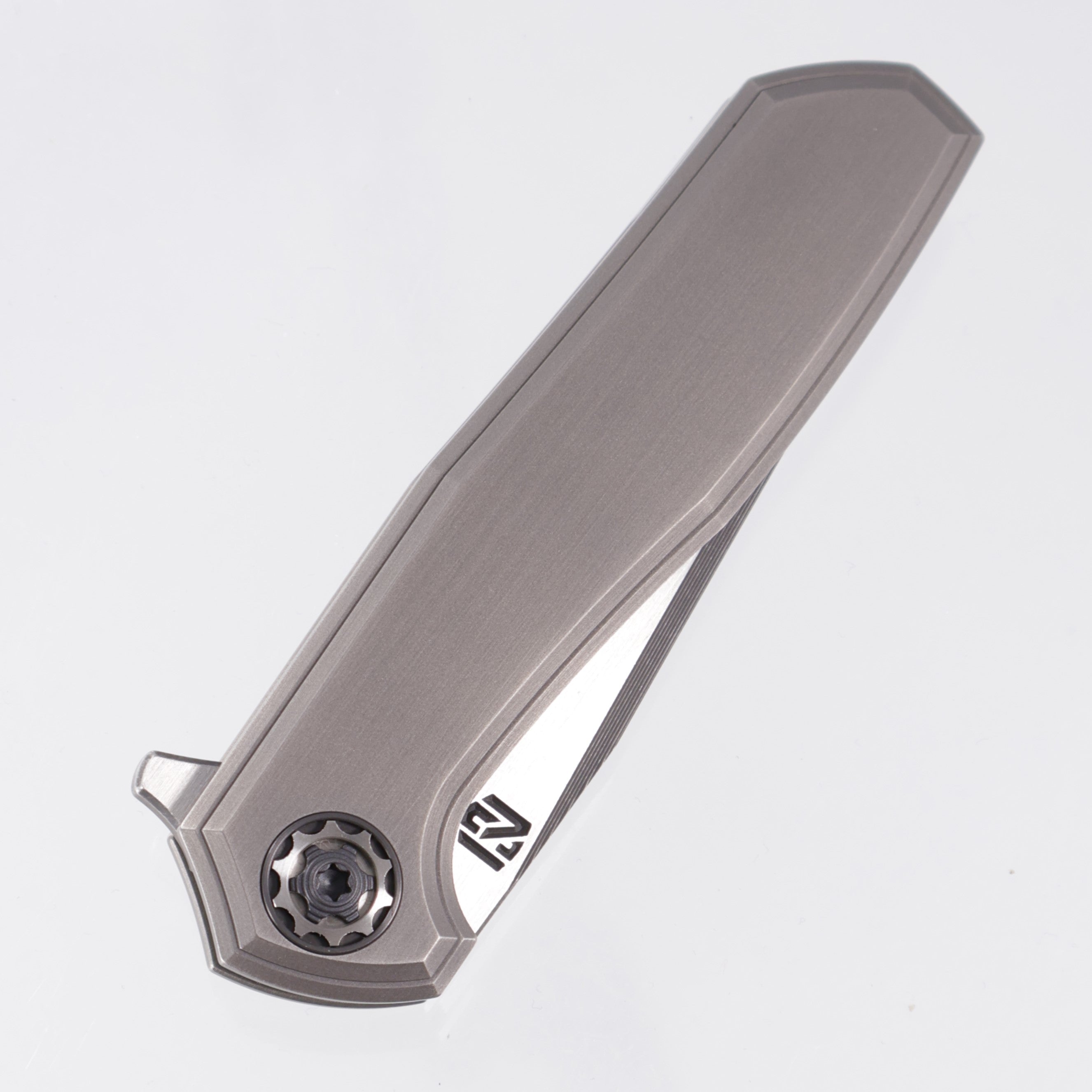 NCC Knives Ragnarok V3 #20 - Hand Brushed Ash Finish False Liner Milled Titanium Scales w/ Zirc & Ti Accents - Acidwash w/ Satin Flats S45VN Clip Point Tanto