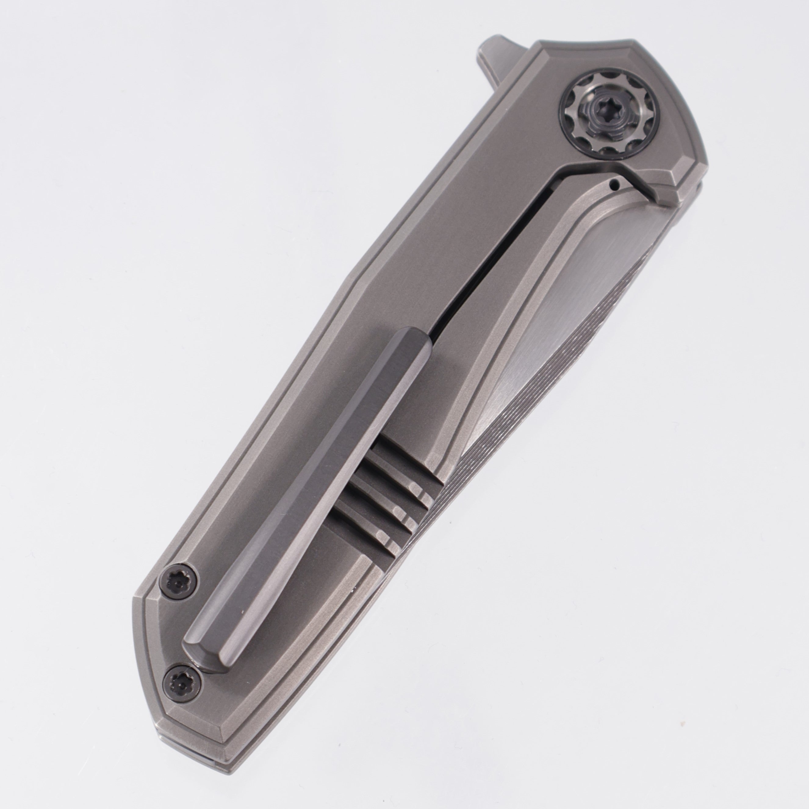 NCC Knives Ragnarok V3 #20 - Hand Brushed Ash Finish False Liner Milled Titanium Scales w/ Zirc & Ti Accents - Acidwash w/ Satin Flats S45VN Clip Point Tanto
