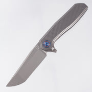 NCC Knives Ragnarok V3 #19 - Gunmetal Gray Pyramid Milled Titanium Scales w/ Blue & Rose Gold Ti Accents - Glassblast S45VN Clip Point Tanto