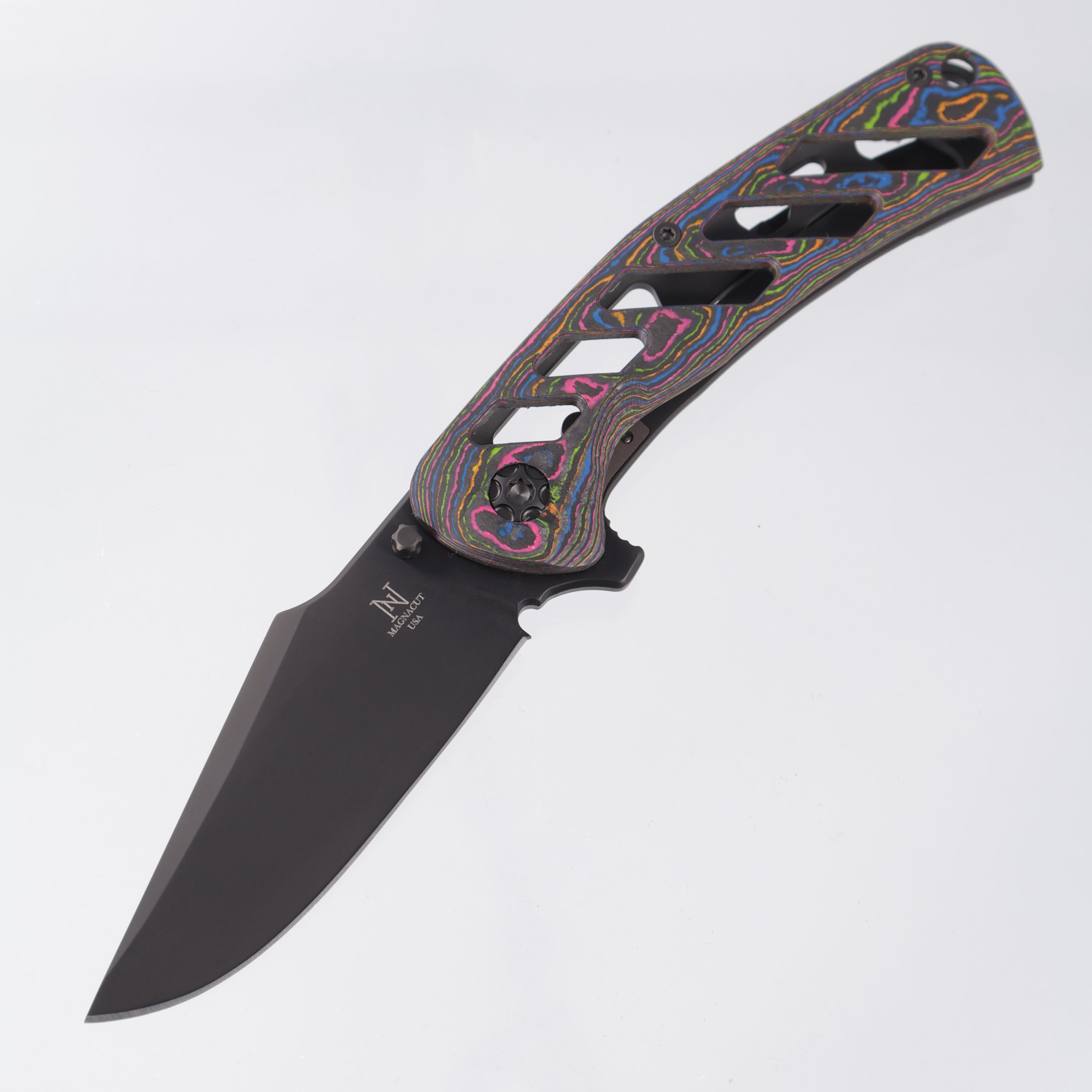 Nicholas Nichols Knives Guppy 3.5 - Slotted 80s Camo Carbon w/ Ported DLC Titanium Lockside - DLC Magnacut - BROP Exclusive