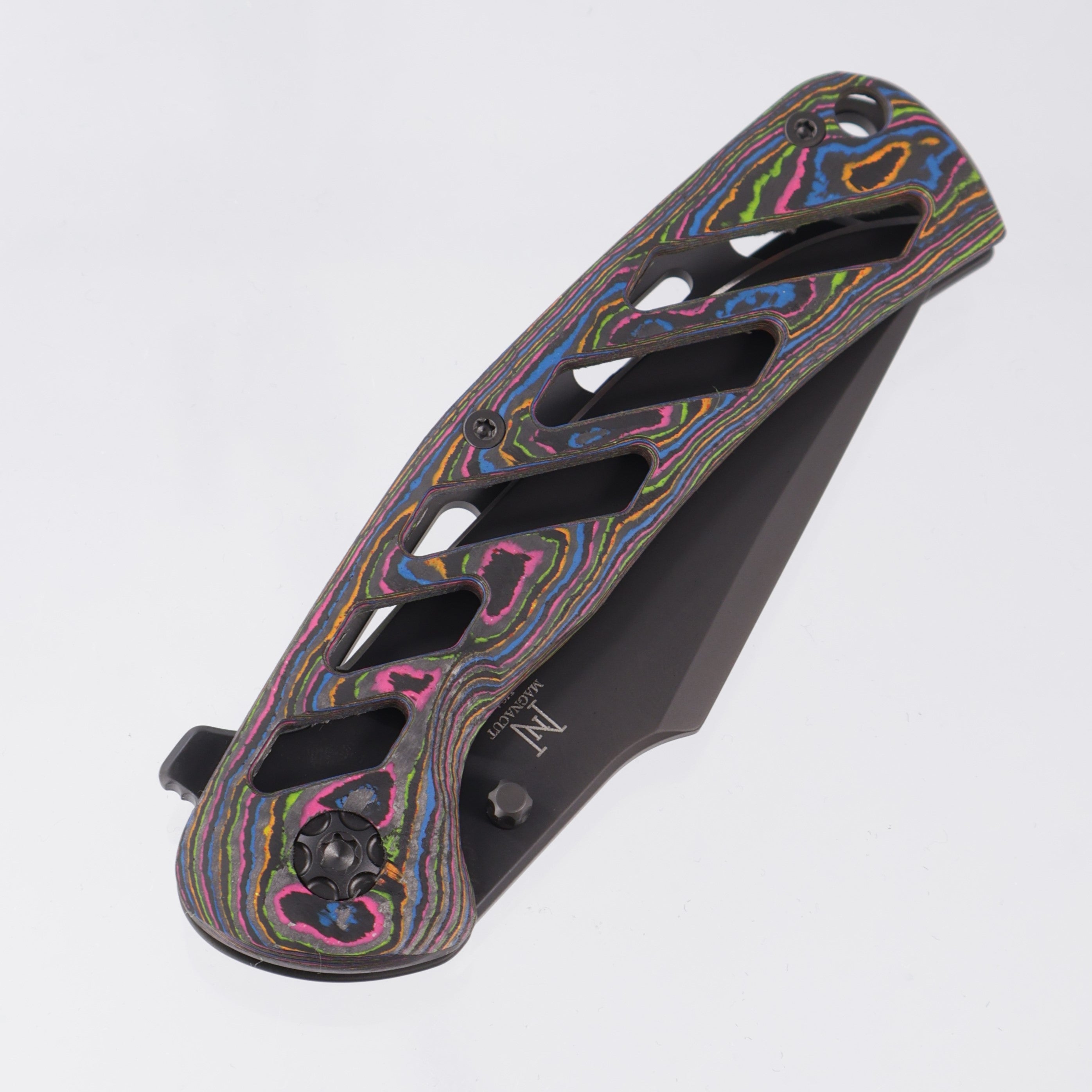 Nicholas Nichols Knives Guppy 3.5 - Slotted 80s Camo Carbon w/ Ported DLC Titanium Lockside - DLC Magnacut - BROP Exclusive