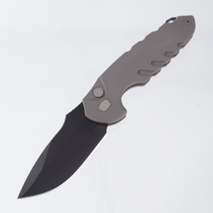 Blackside Customs Bad Idea Auto - Grey Matter Titanium Handle - Triple Black Magnacut - Titanium Hardware & Clip - BSC-F1