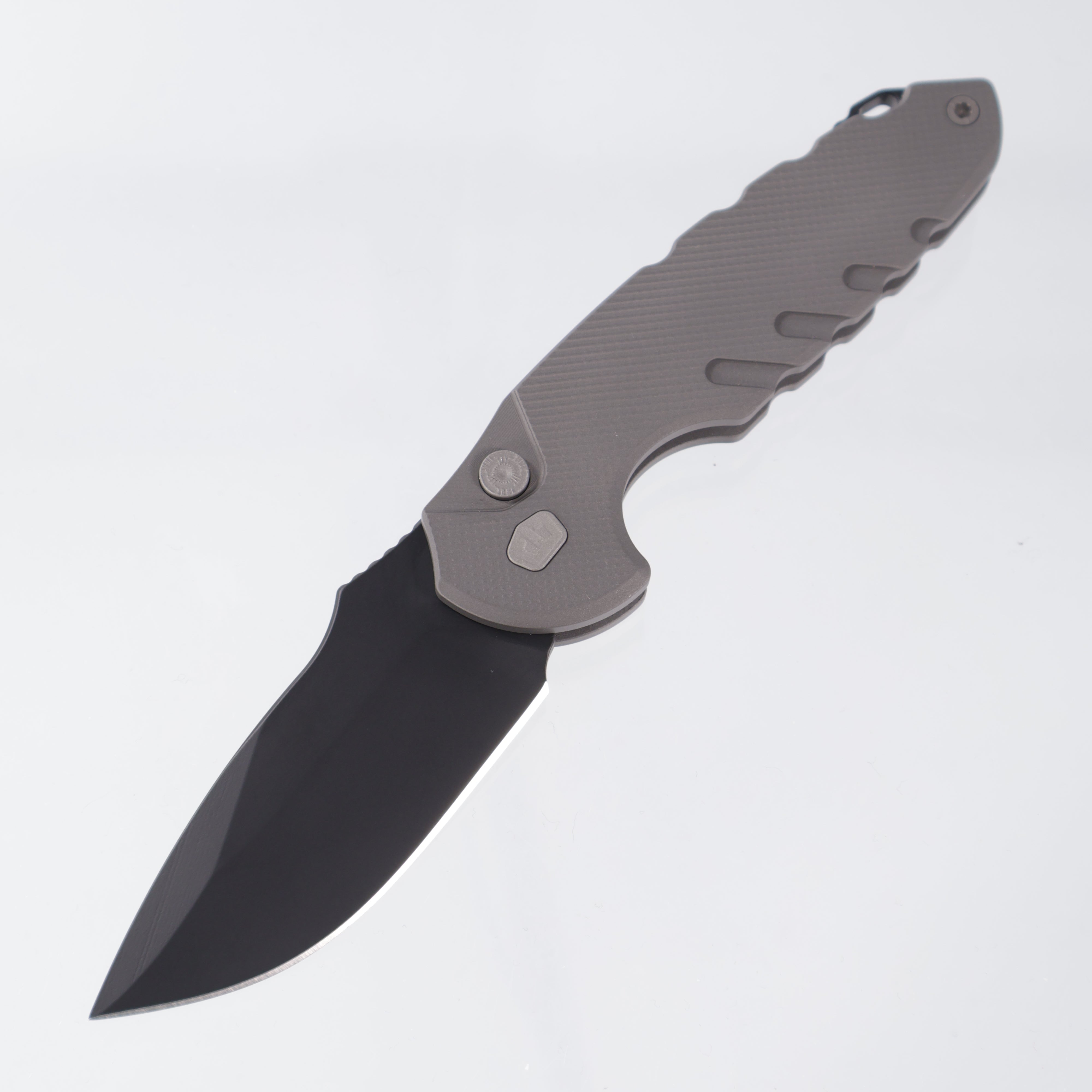 Blackside Customs Bad Idea Auto - Grey Matter Titanium Handle - Triple Black Magnacut - Titanium Hardware & Clip - BSC-F1