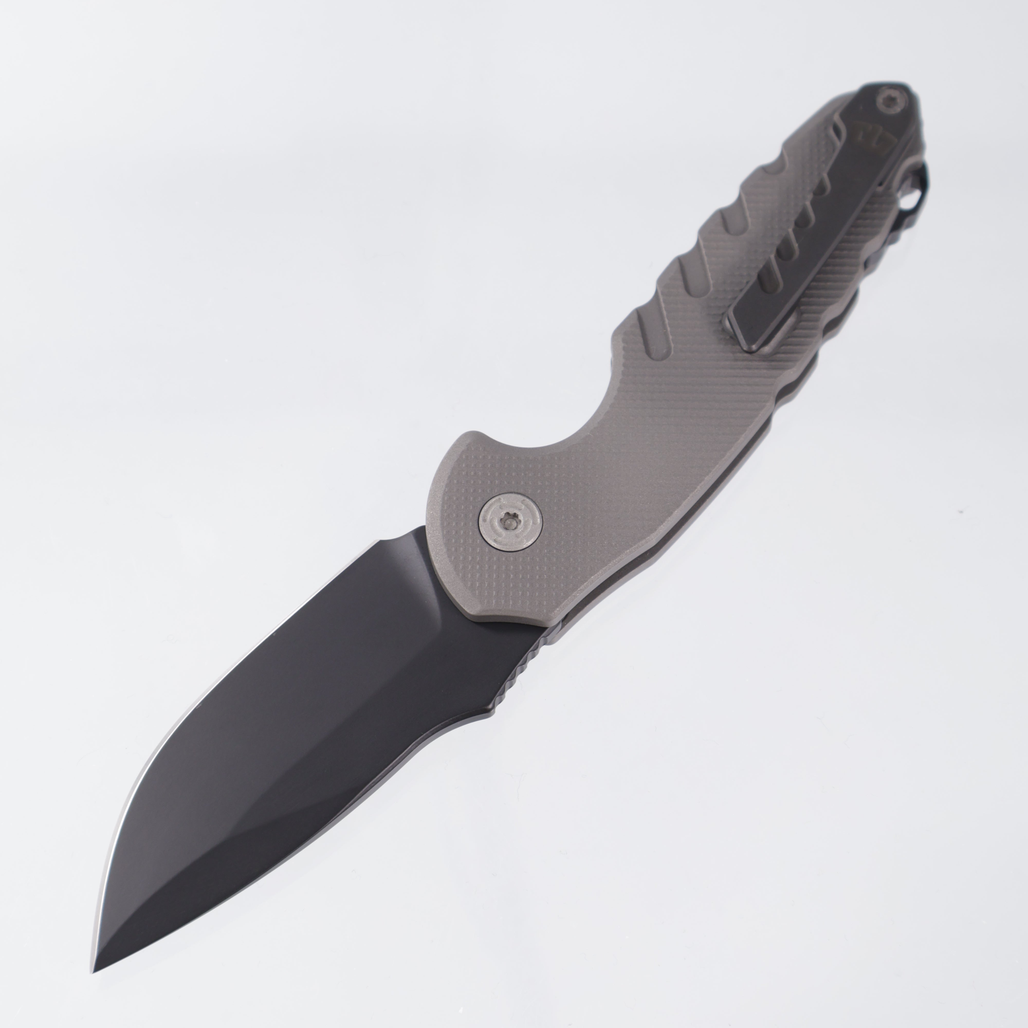 Blackside Customs Bad Idea Auto - Grey Matter Titanium Handle - Triple Black Magnacut - Titanium Hardware & Clip - BSC-F1