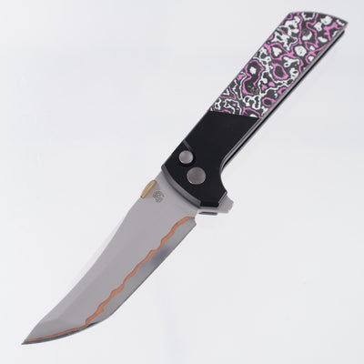 North Mountain Blade Chop 2 - Black Aluminum w/ Pink & White Flourescent Carbon Fiber Overlays - 5 Layer Steel w/ Copper Interlay - 2407-GlowCF-PK-5