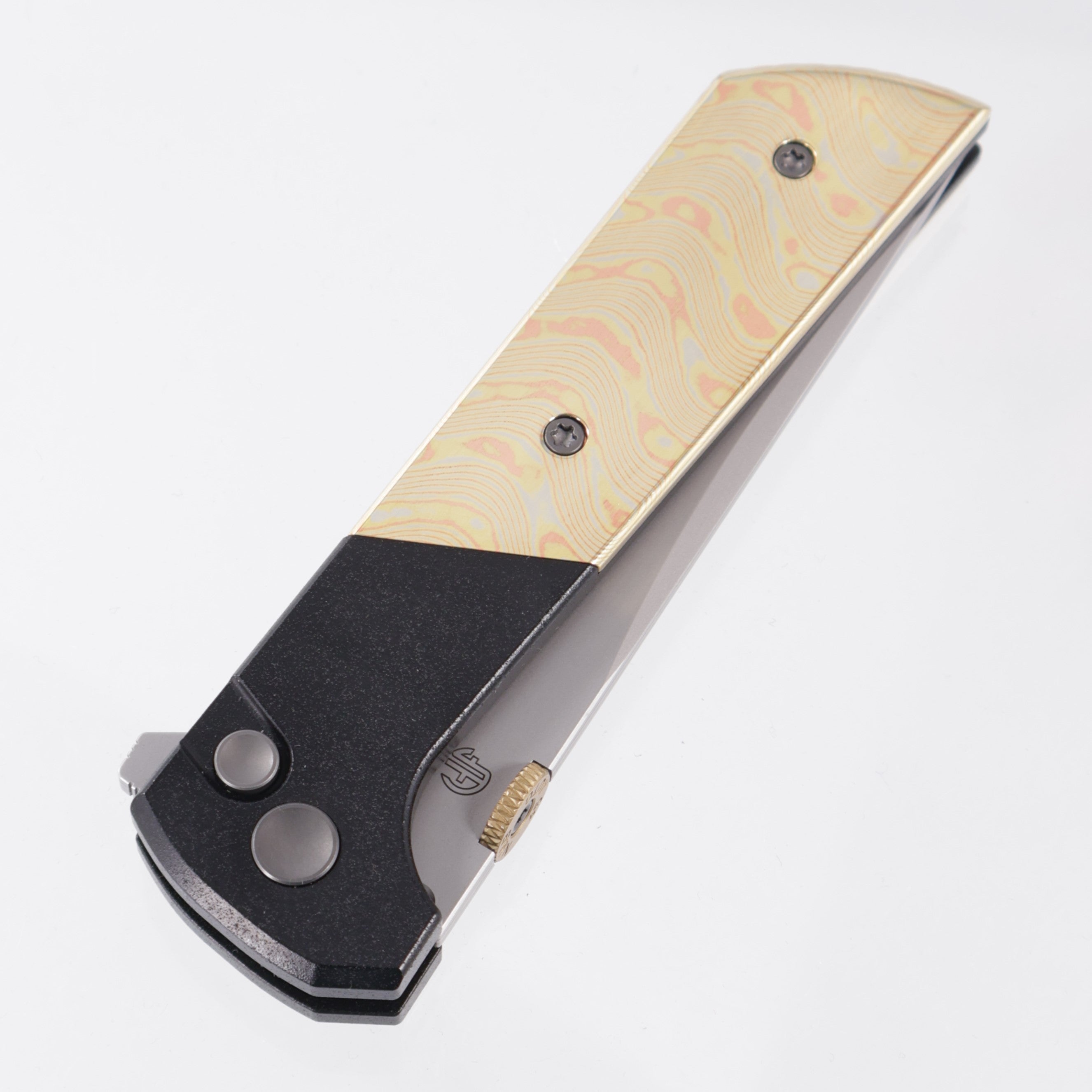 North Mountain Blade Chop 2 - Black Aluminum w/ Copper Damascus Overlays - 5 Layer Steel w/ Copper Interlay - 2407-CUDM-5