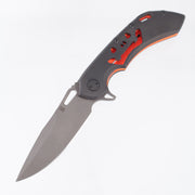 Olamic Custom Wayfarer 247 Drop Point - Halloween 26 Edition - Aphotic Black/Orange Gunkote Titanium w/ Jack O Lantern Cutout - Acid Wash M390