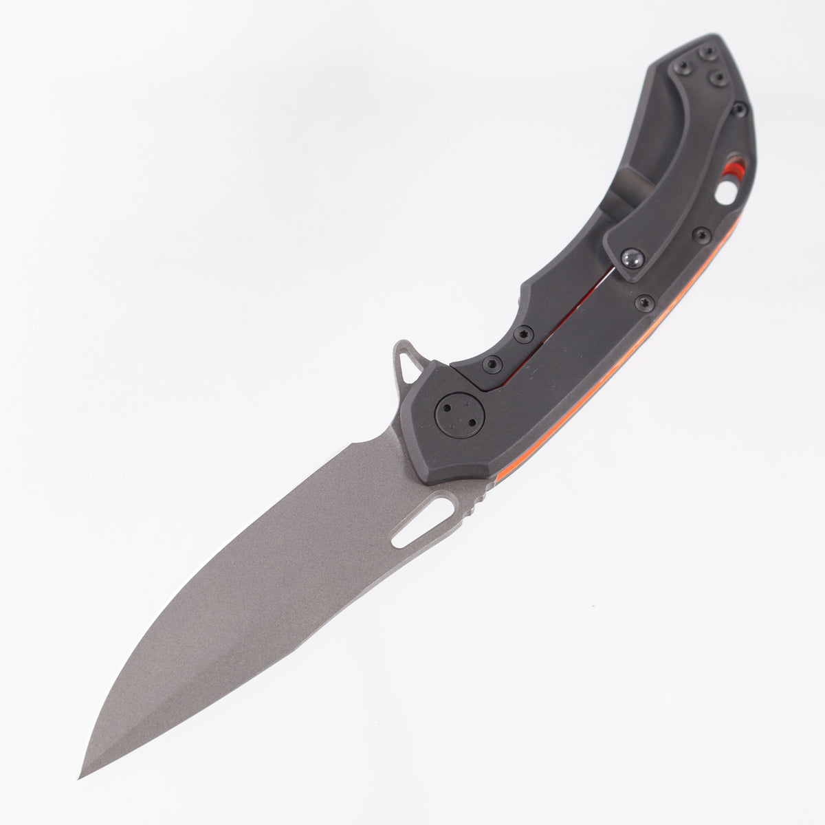 Olamic Custom Wayfarer 247 Drop Point - Halloween 26 Edition - Aphotic Black/Orange Gunkote Titanium w/ Jack O Lantern Cutout - Acid Wash M390