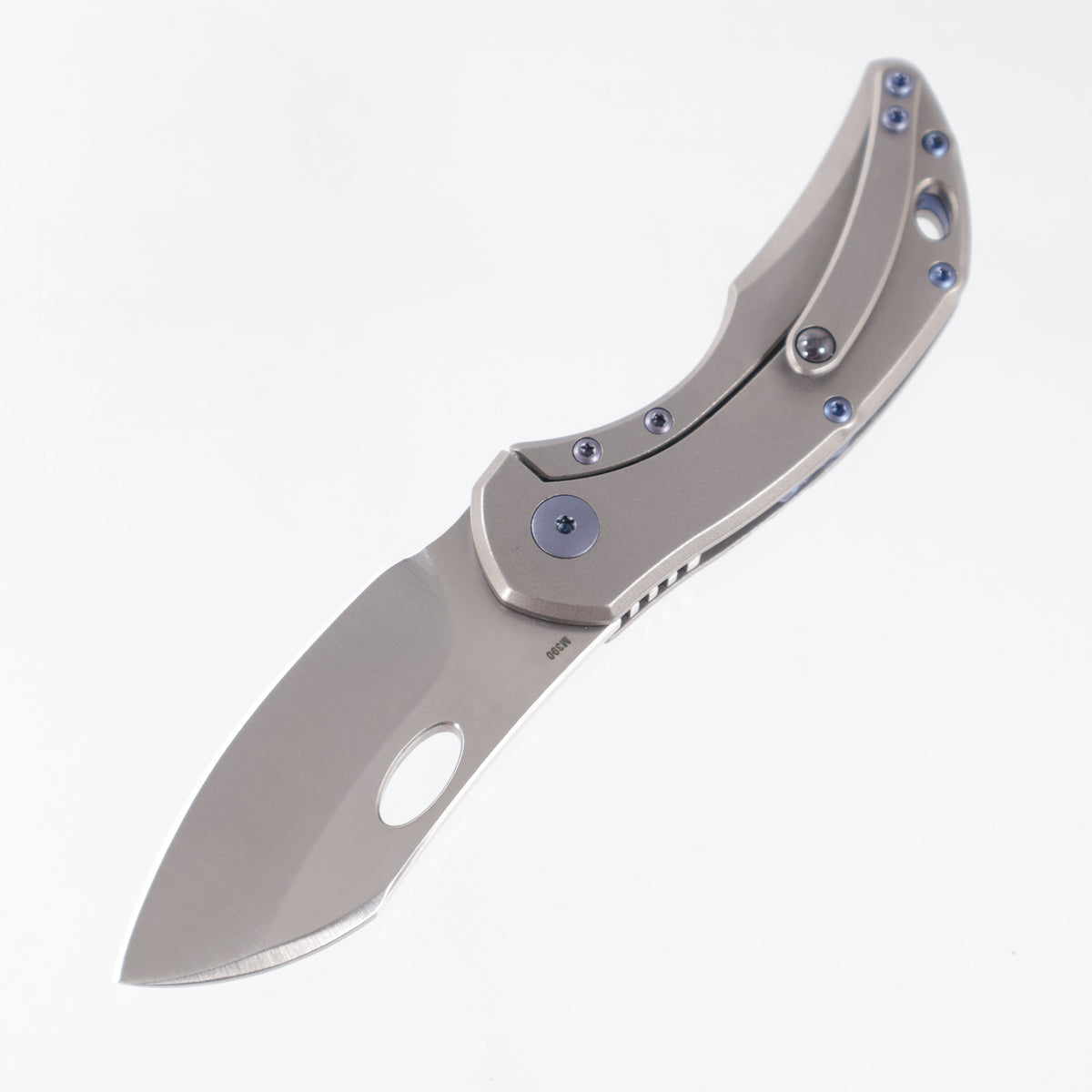 Olamic Custom Busker 365 Largo - Zirblast Titanium w/ Mammoth Molar Stripe & Blue Ti Hardware - Satin M390