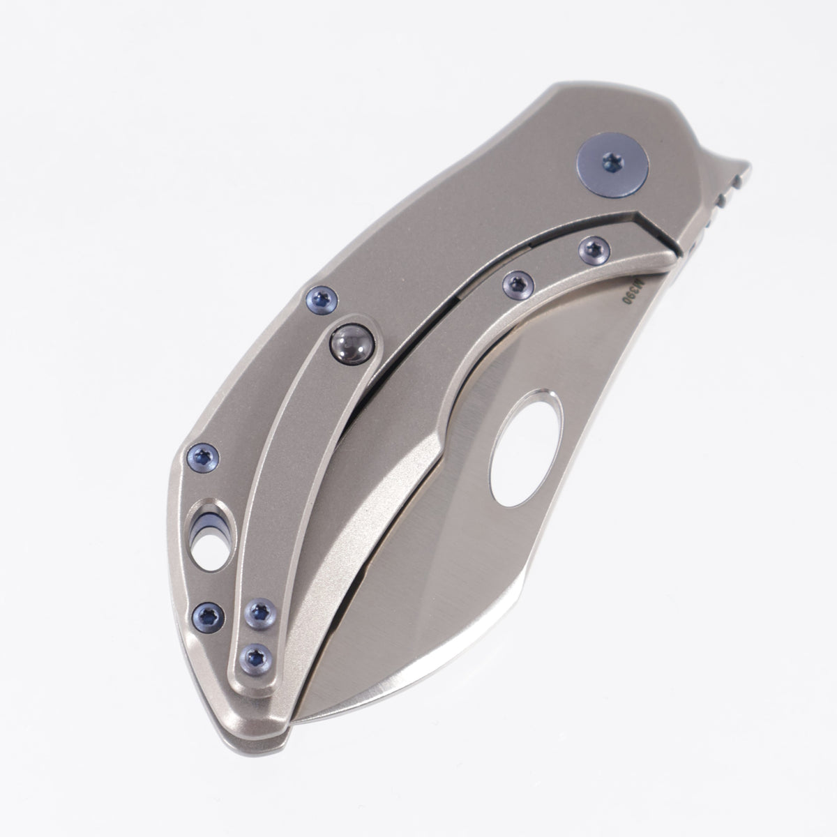 Olamic Custom Busker 365 Largo - Zirblast Titanium w/ Mammoth Molar Stripe & Blue Ti Hardware - Satin M390