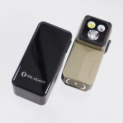 Olight Oclip 2 Ultra Premium w/ Charging Dock - Olive Green O-Aluminum w/ Pivoting Head & Clip - Spotlight, Flood, UV & Red Light - 580 Lumen Max
