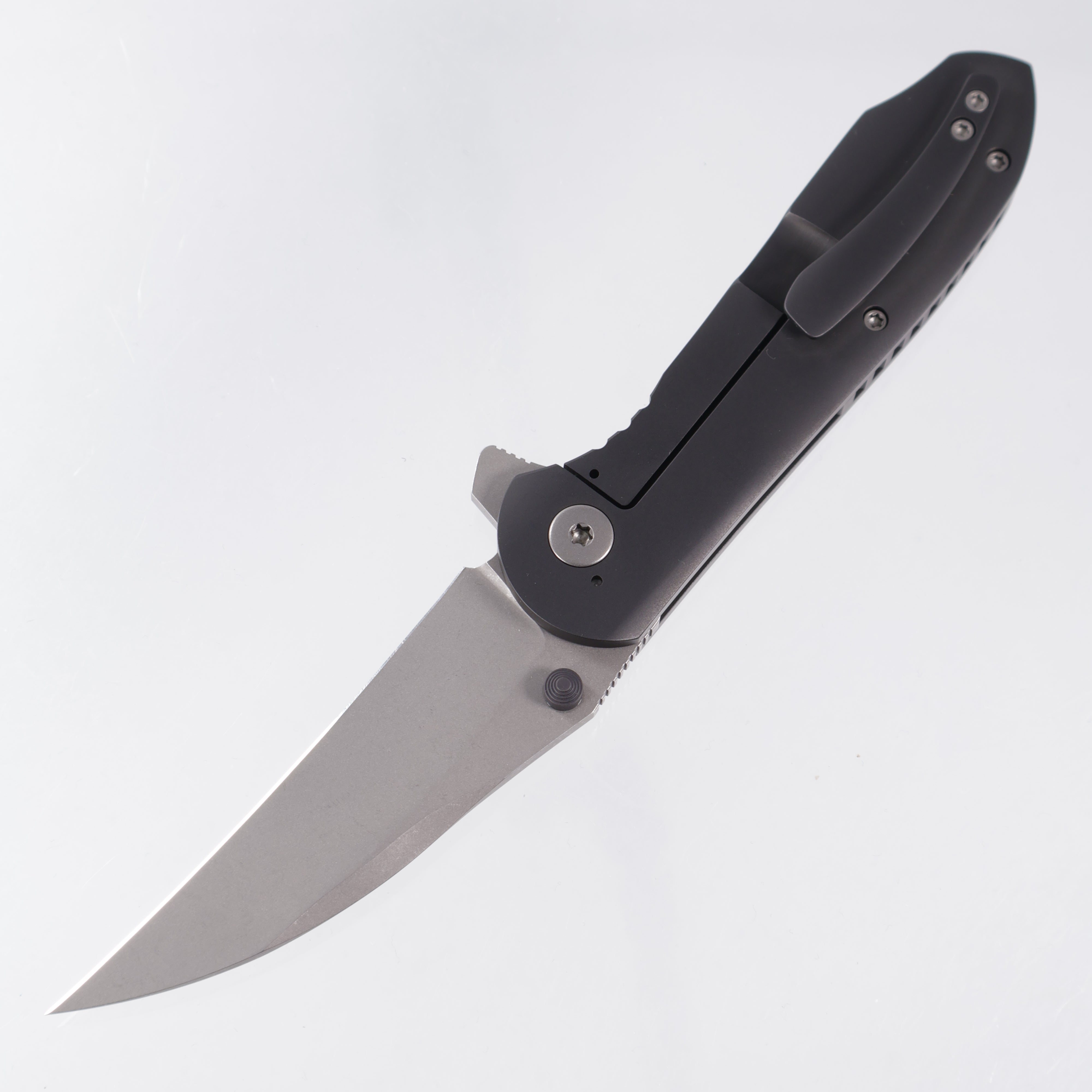 Parthenay Knives Grimoire #008 - Blackened Titanium w/ Green & Black Camo Quartz Scale & Black Lip Pearl Pivot - Stonewash CTS-XHP