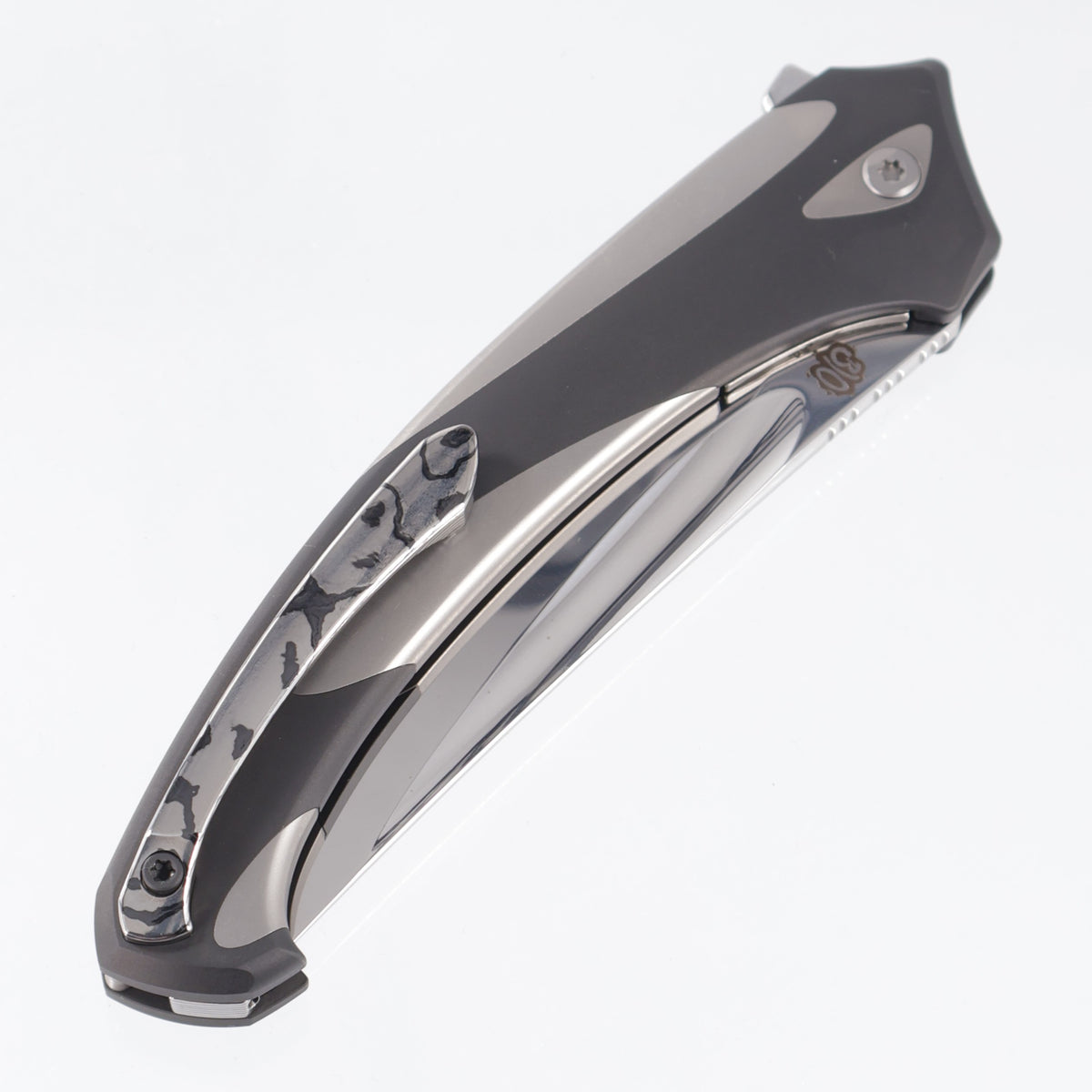 Poikilo Orca Midtech 2 - Titanium w/ Blackened Titanium Overlay & Ghost ZircuTi Accents - Mirror Stonewash M398