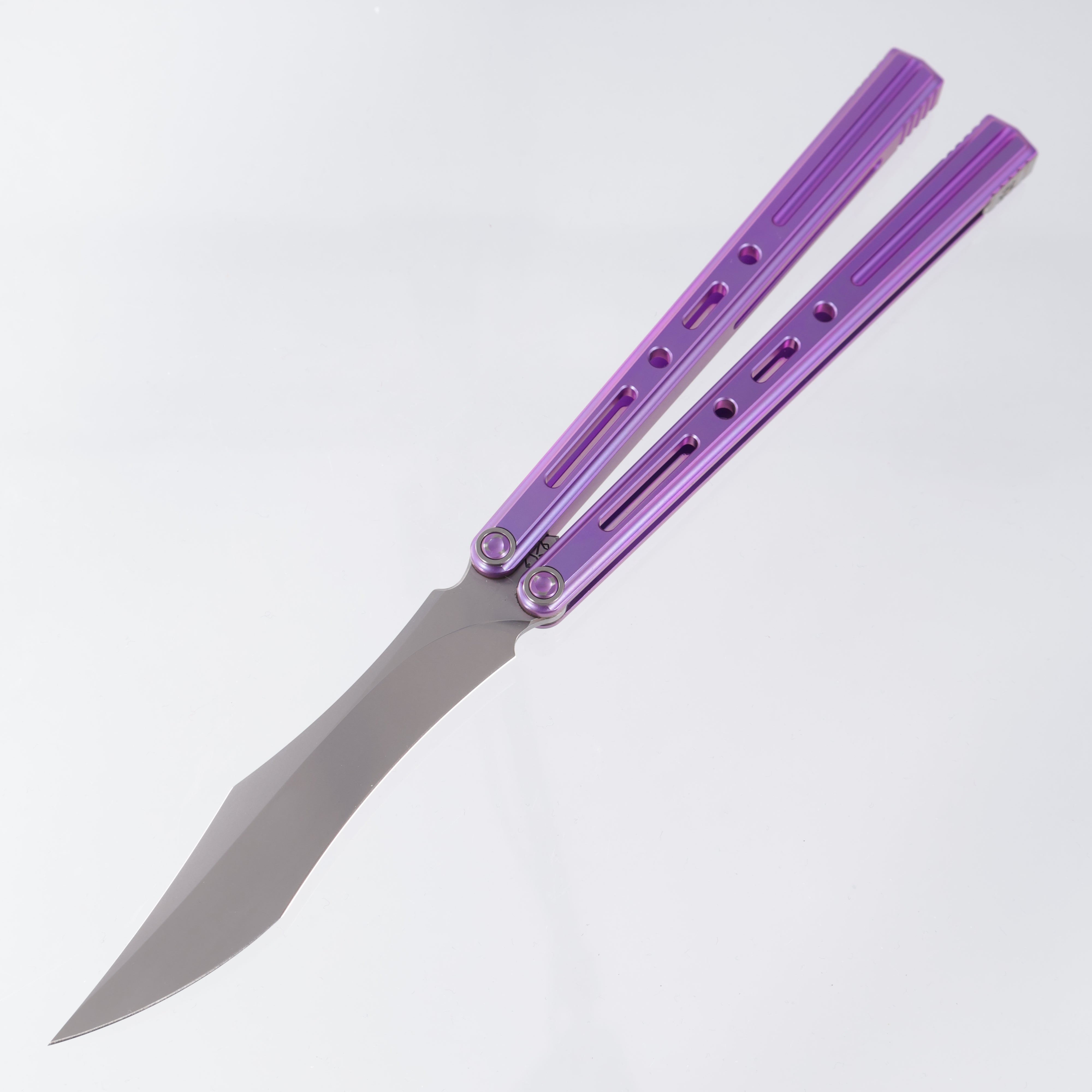 Poikilo PM3 S1 Halo Balisong - PreOwned - Pearlescent Stonewash M398 - Purple Titanium