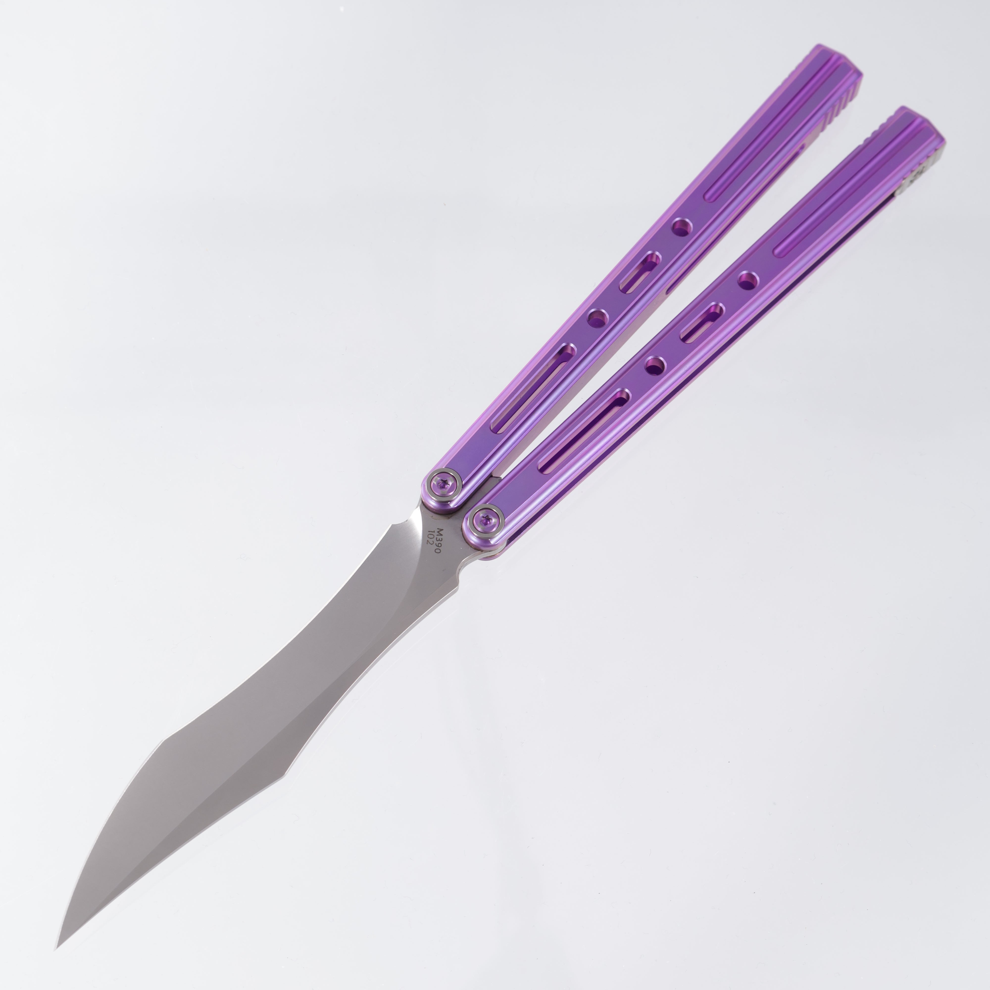 Poikilo PM3 S1 Halo Balisong - PreOwned - Pearlescent Stonewash M398 - Purple Titanium
